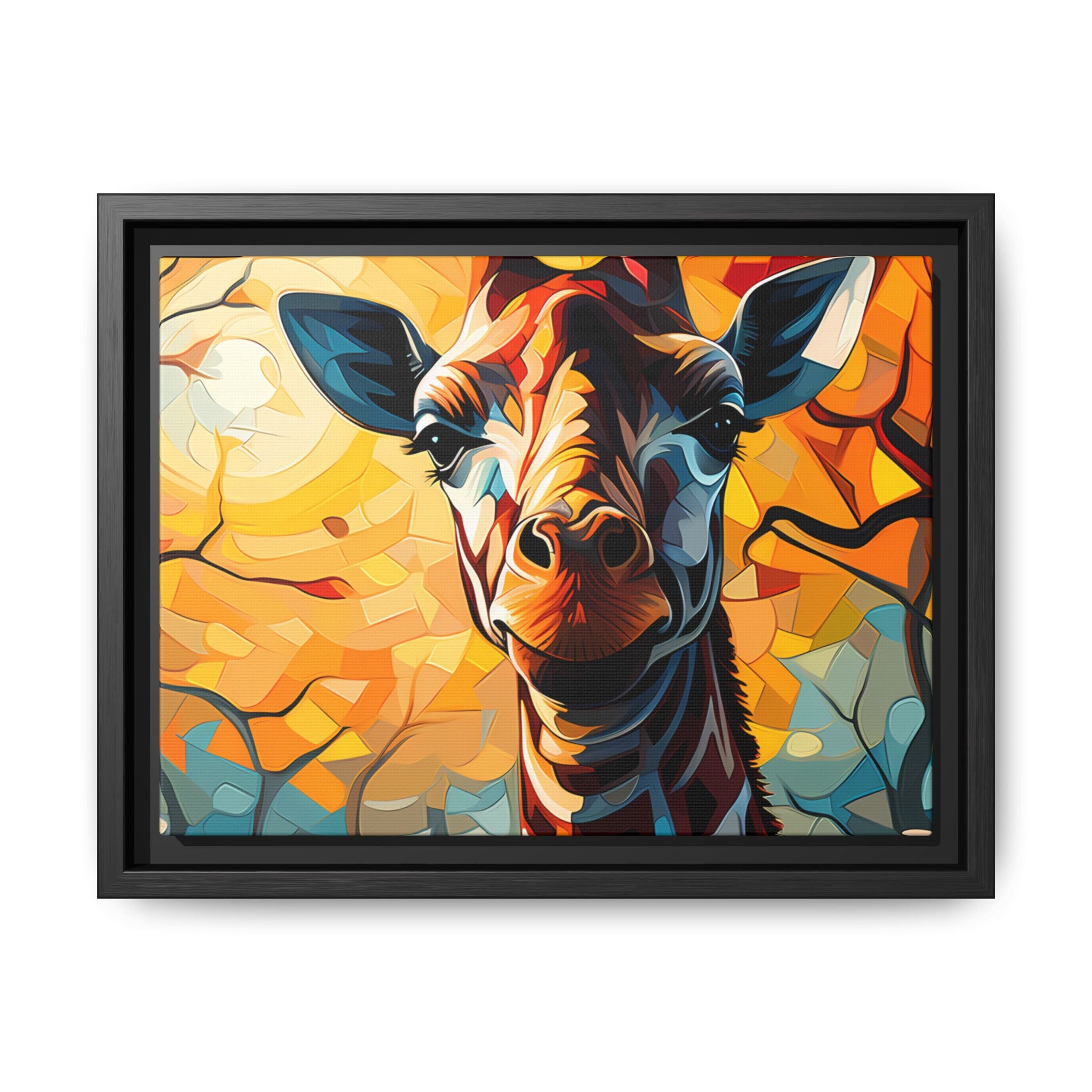 Serenity's Glow: Giraffe in Sunlit Forest (Giclée in Black Frame)