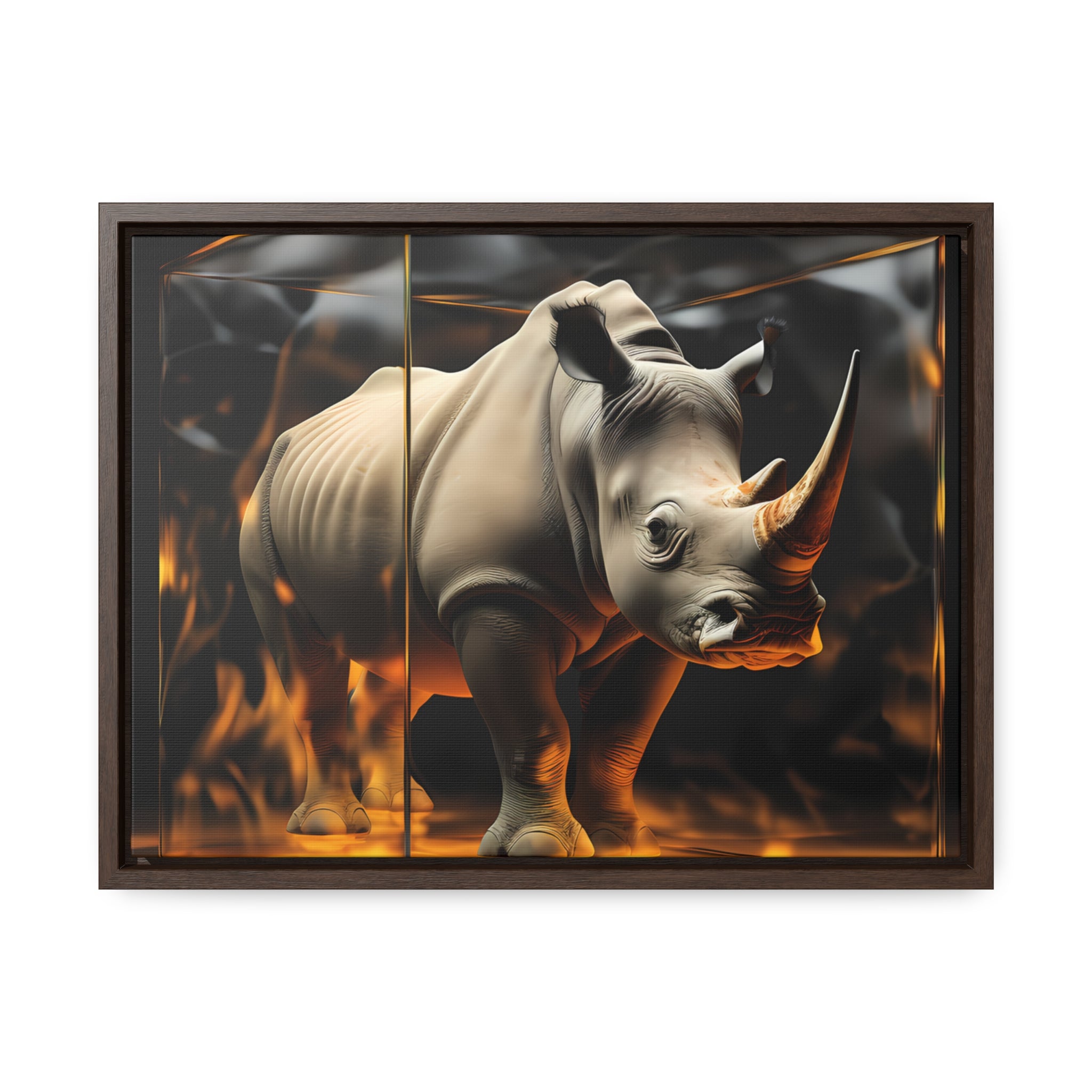 Frozen Flames: Stylized Rhino in Ice and Fire (Giclée)