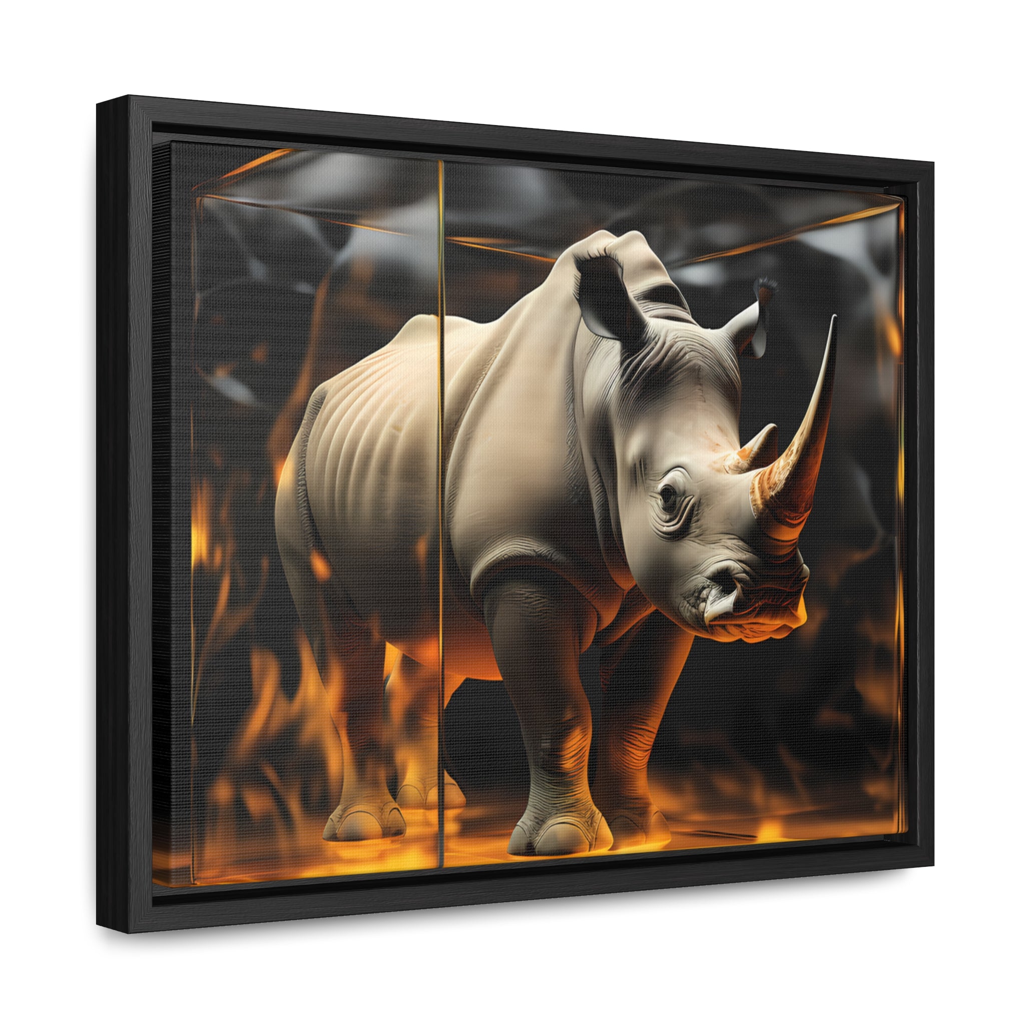 Frozen Flames: Stylized Rhino in Ice and Fire (Giclée)