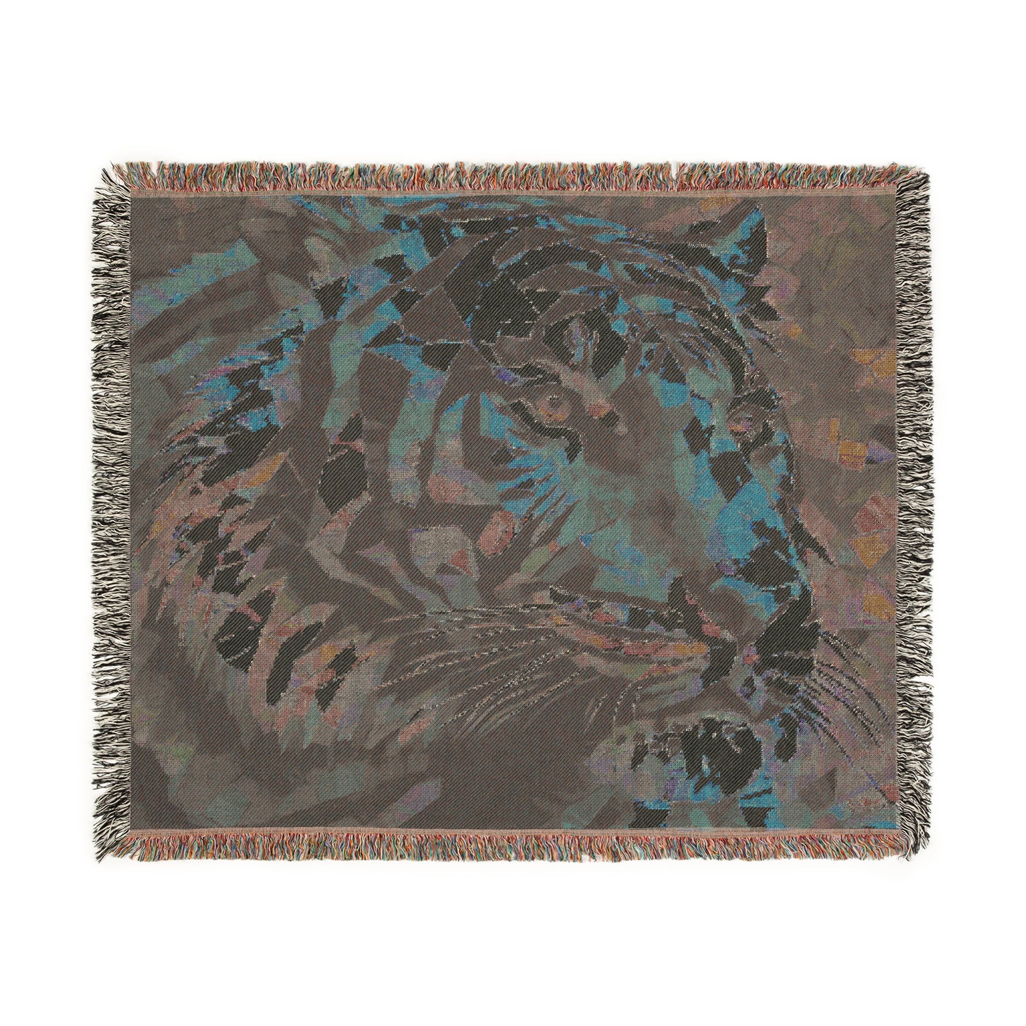 Woven Blanket - Asian Tiger, Tiger Print Throw Blanket, Home Decor Accent, Unique Gift for Tiger Lovers, Cozy, Abstract Geometric Mosaic