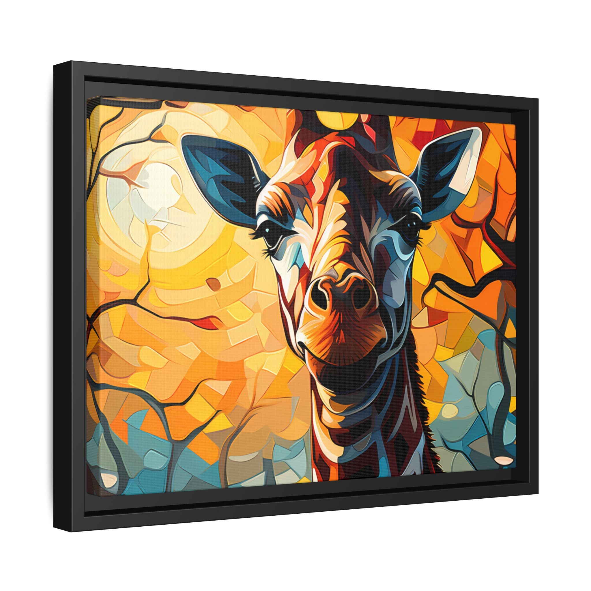 Serenity's Glow: Giraffe in Sunlit Forest (Giclée in Black Frame)