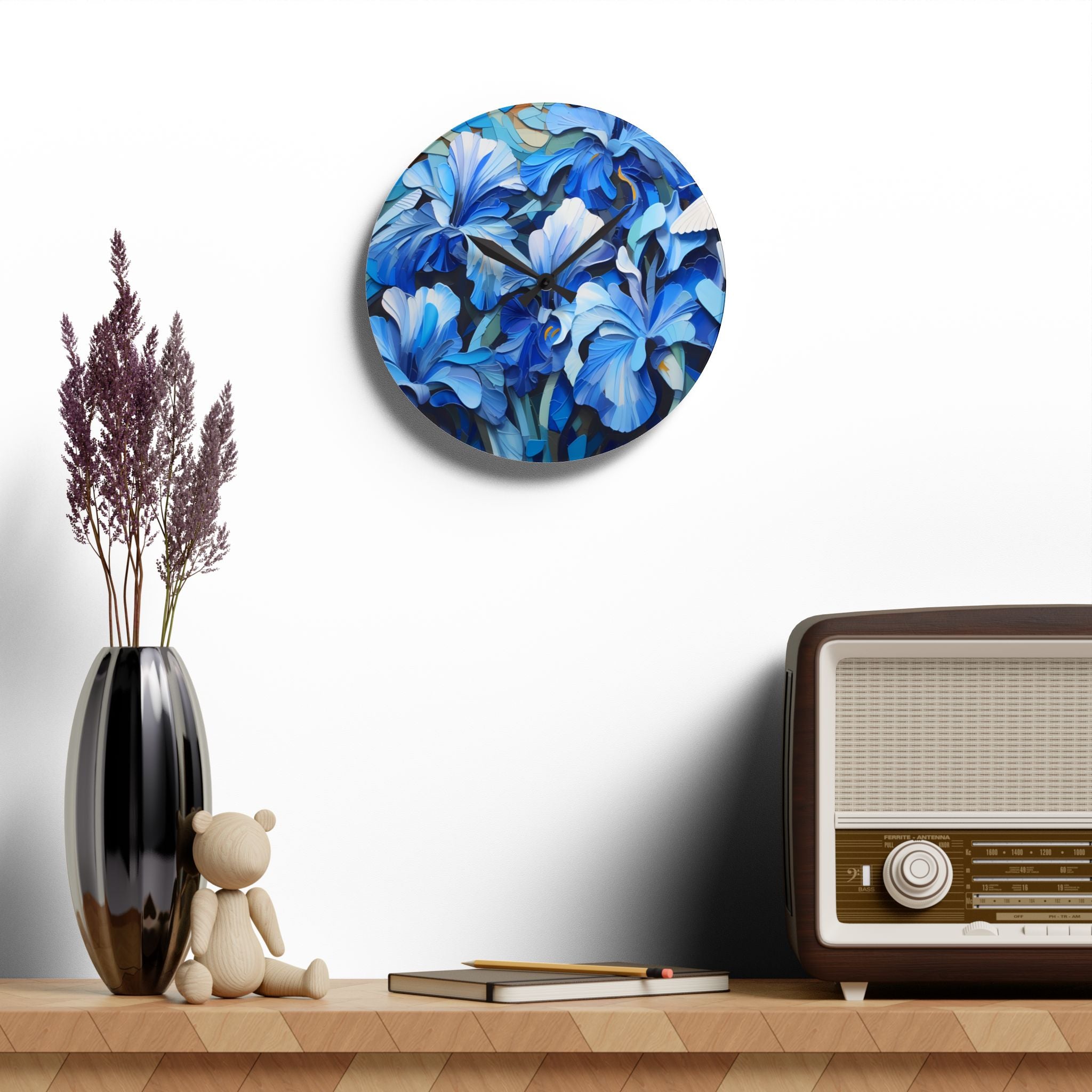 Timelessly Blue: A Floral Symphony on your Wall! (Acrylic Wall Clock)