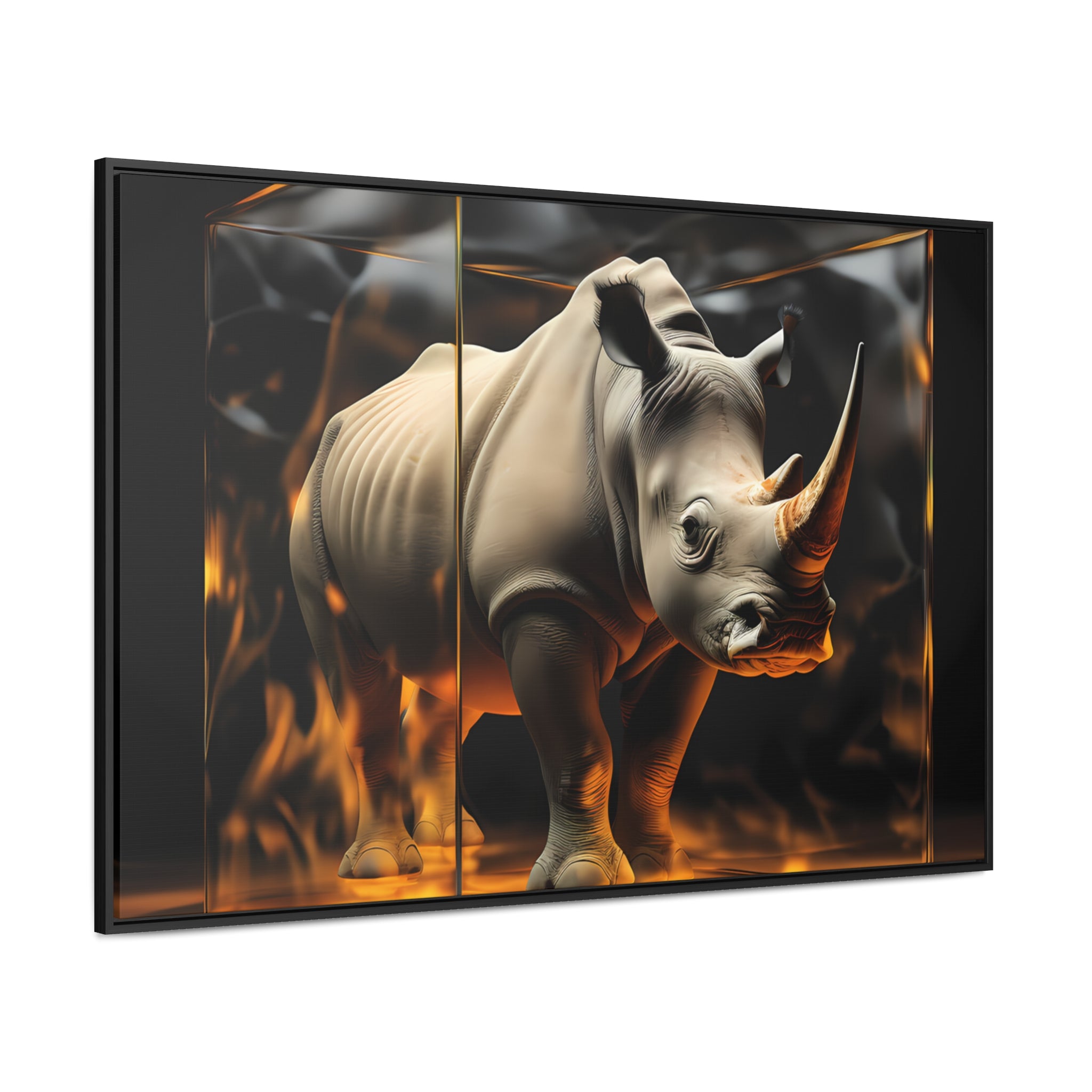 Frozen Flames: Stylized Rhino in Ice and Fire (Giclée)