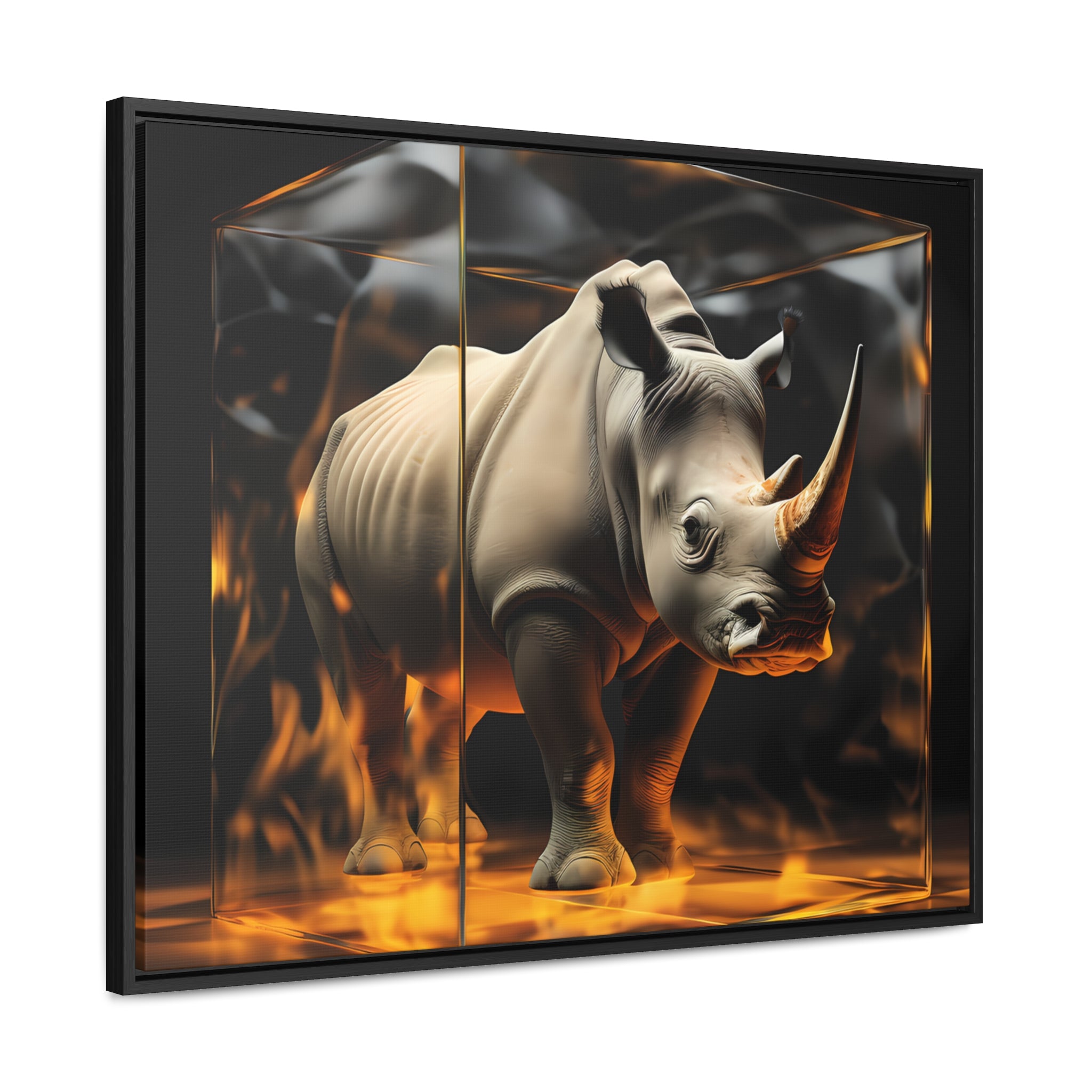 Frozen Flames: Stylized Rhino in Ice and Fire (Giclée)