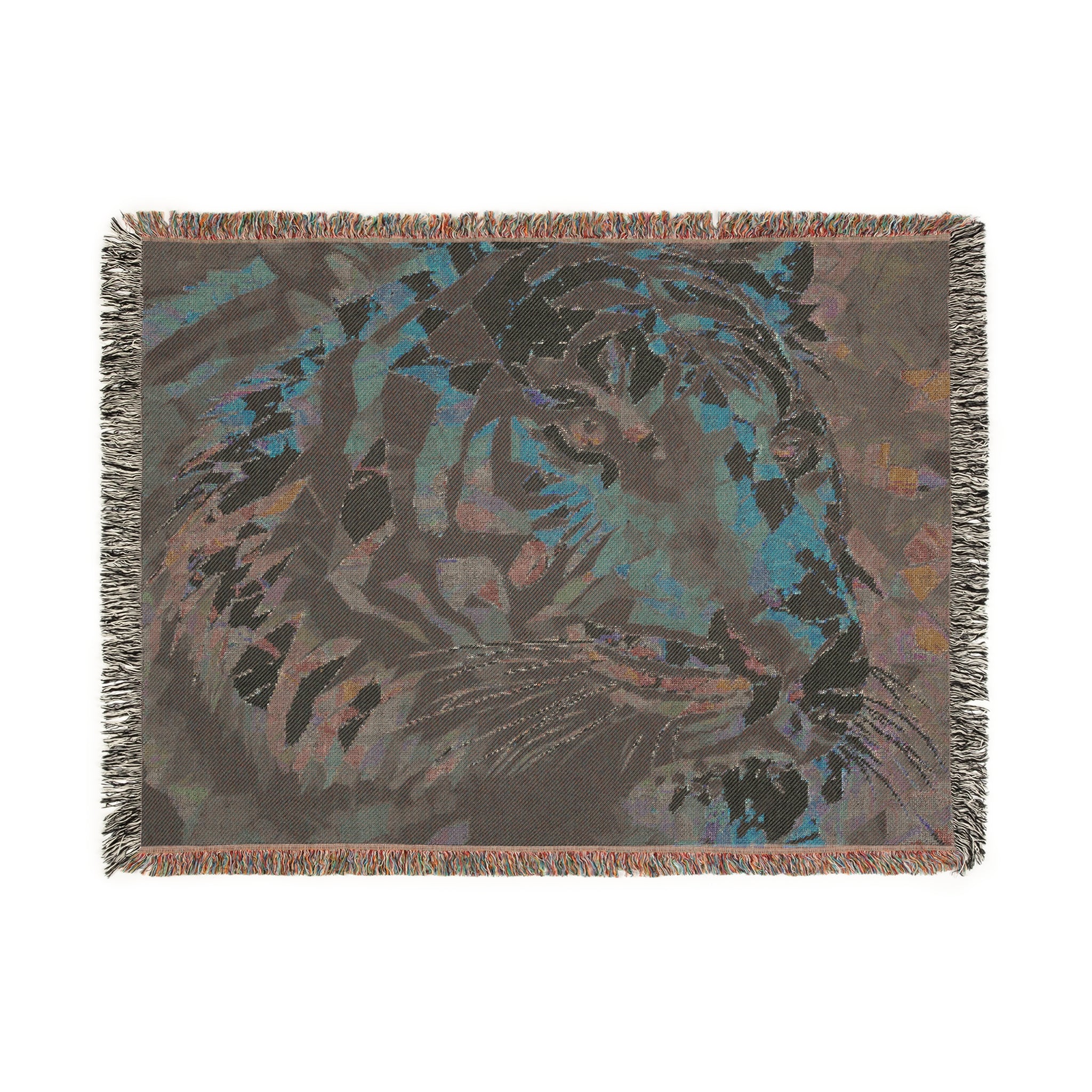 Woven Blanket - Asian Tiger, Tiger Print Throw Blanket, Home Decor Accent, Unique Gift for Tiger Lovers, Cozy, Abstract Geometric Mosaic