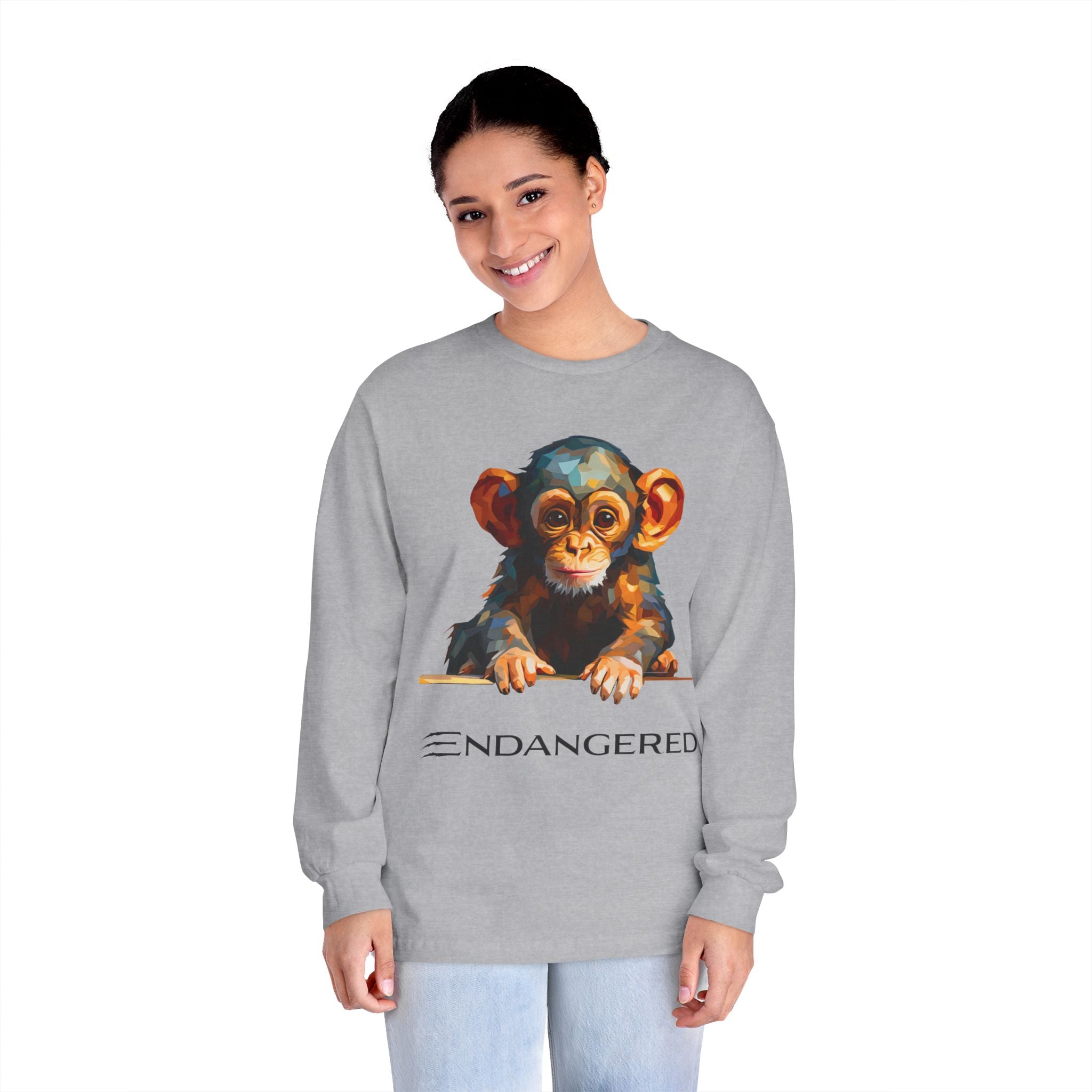 Endangered Species Unisex Long Sleeve T-Shirt - Cute Chimpanzee Design