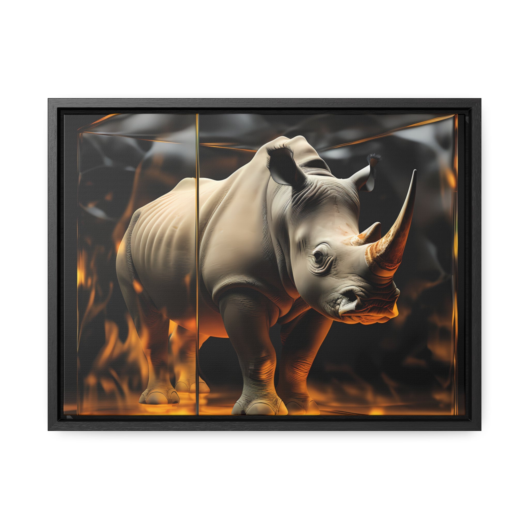 Frozen Flames: Stylized Rhino in Ice and Fire (Giclée)