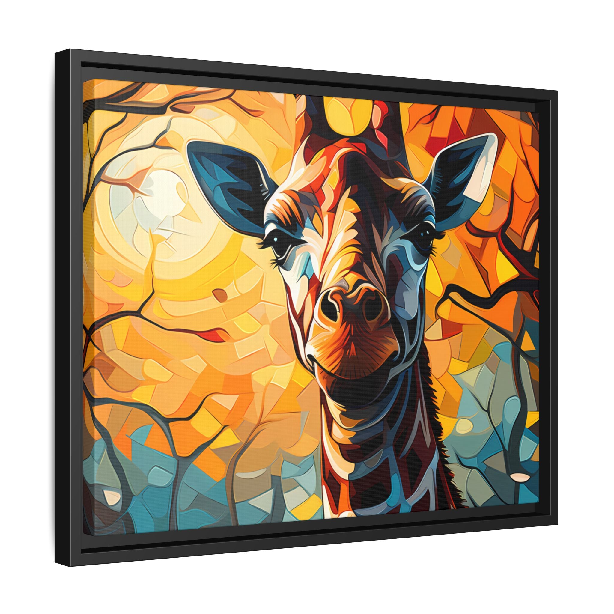 Serenity's Glow: Giraffe in Sunlit Forest (Giclée in Black Frame)