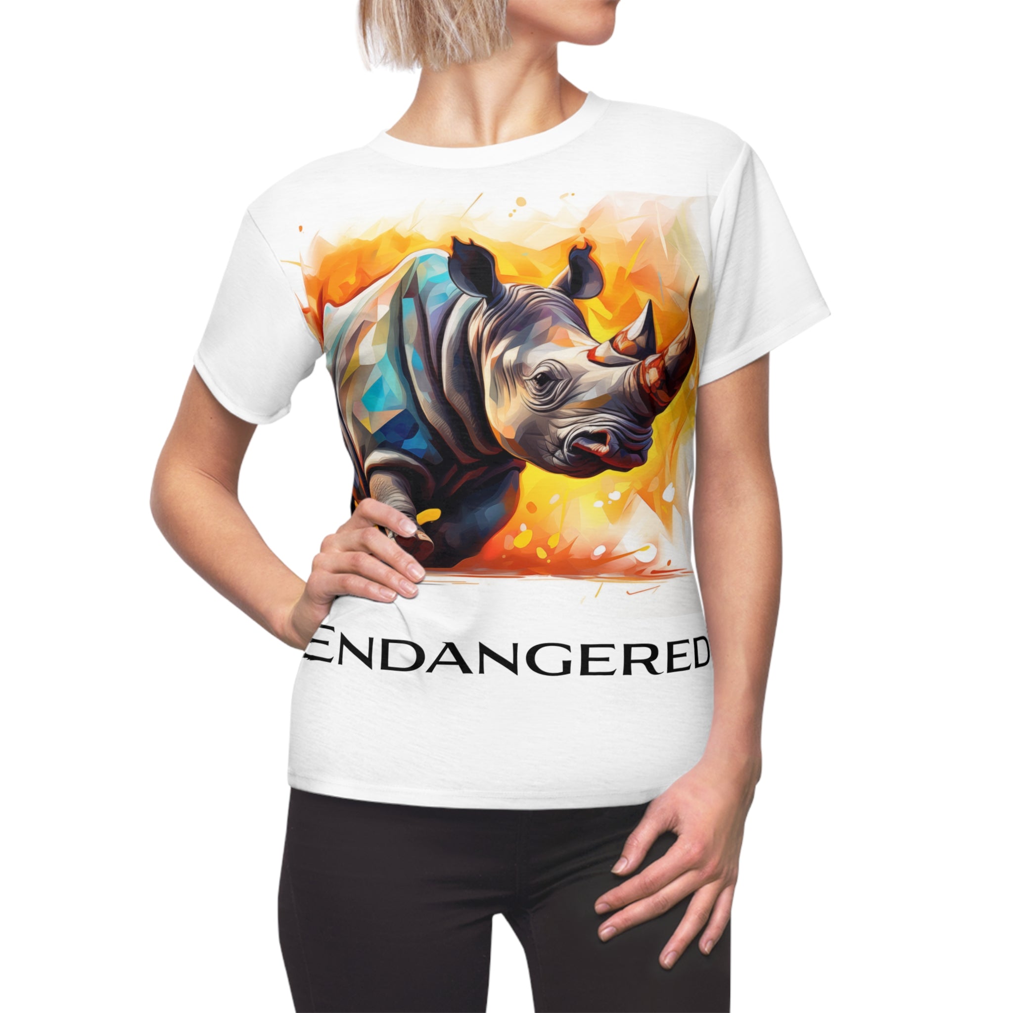 Endangered Rhino Women's Cut & Sew Tee - Eco-Friendly Animal Graphic T-Shirt