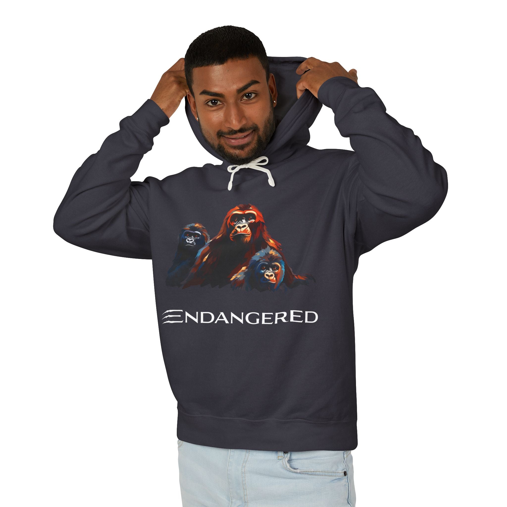 Gorilla Trio - Unisex Lightweight Hooded Sweatshirt - Eco-Friendly Animal Art