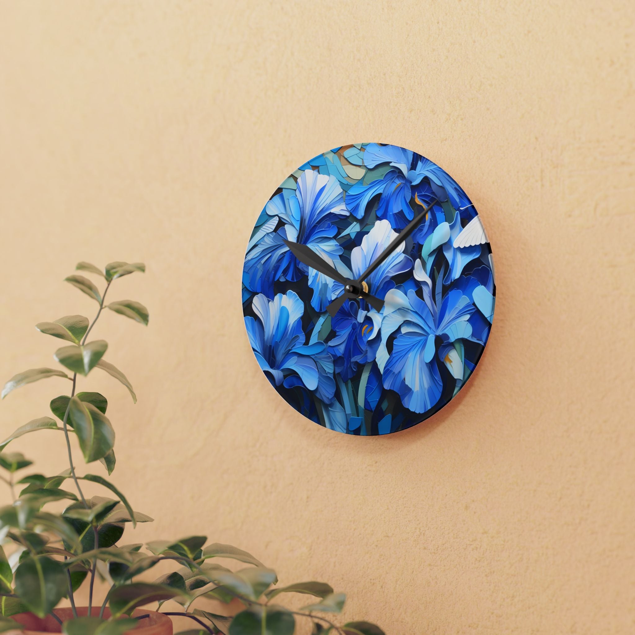 Timelessly Blue: A Floral Symphony on your Wall! (Acrylic Wall Clock)