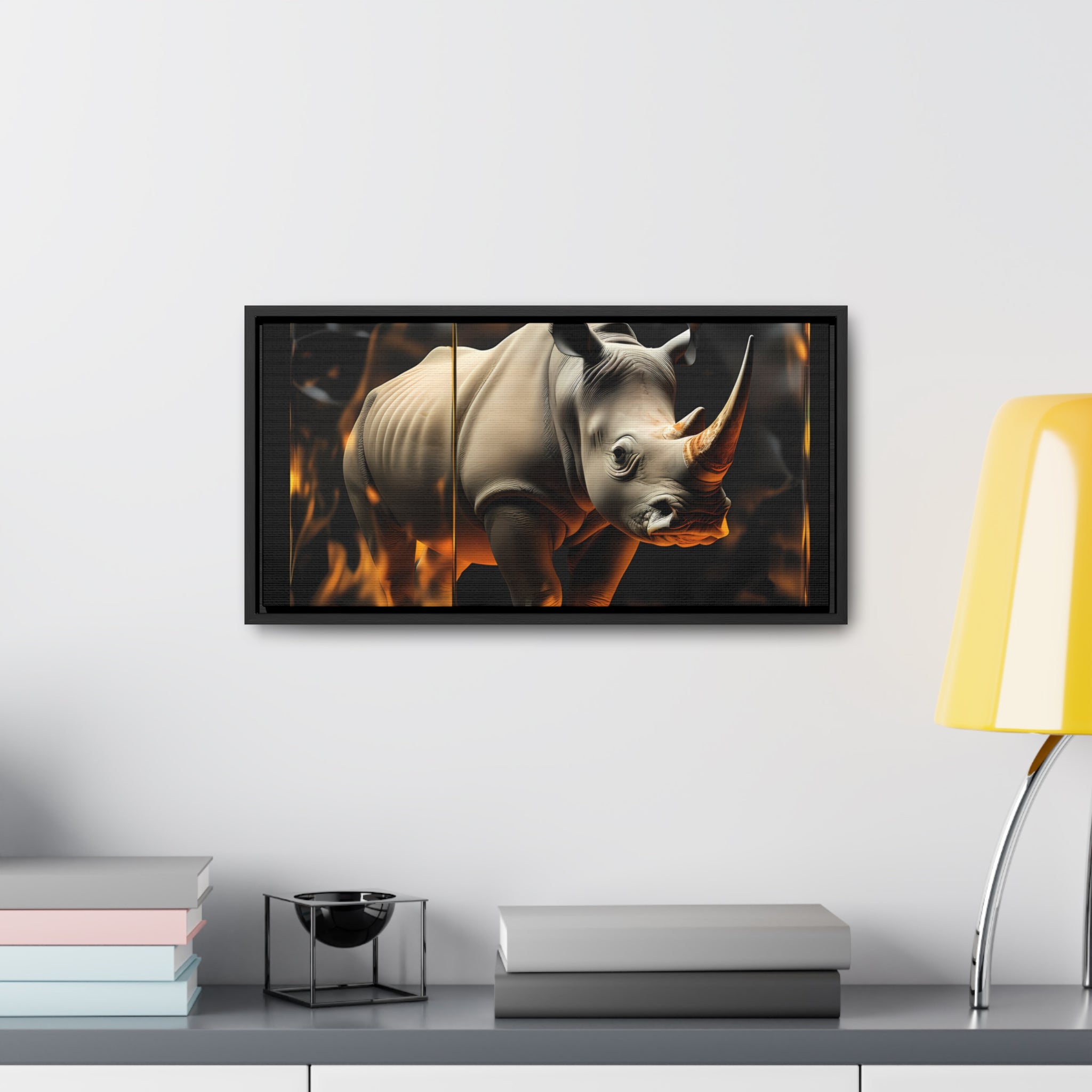 Frozen Flames: Stylized Rhino in Ice and Fire (Giclée)