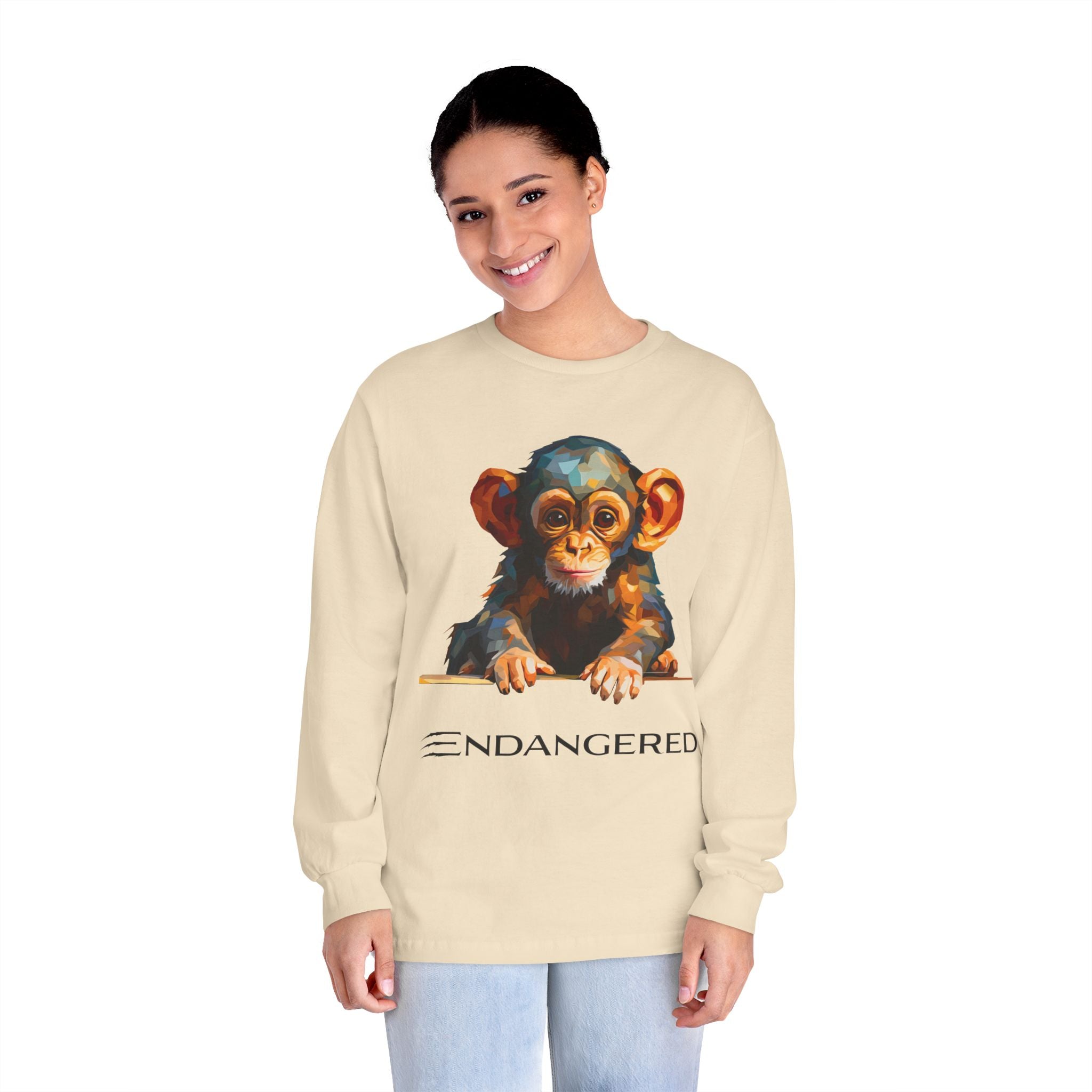 Endangered Species Unisex Long Sleeve T-Shirt - Cute Chimpanzee Design