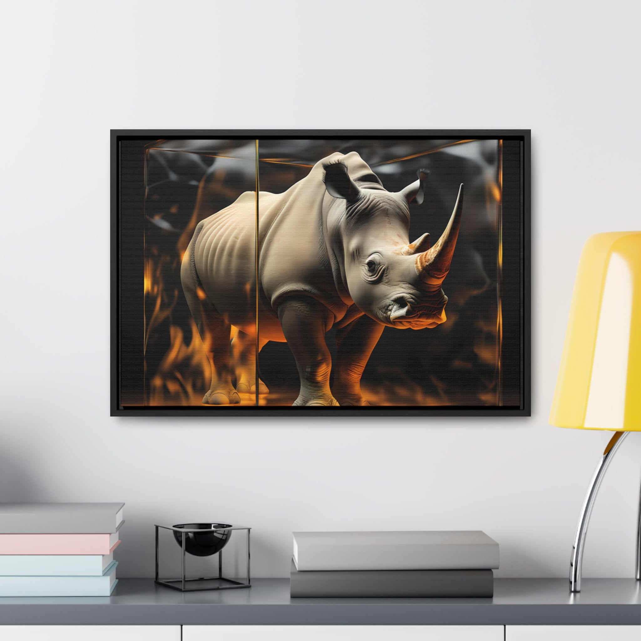 Frozen Flames: Stylized Rhino in Ice and Fire (Giclée)