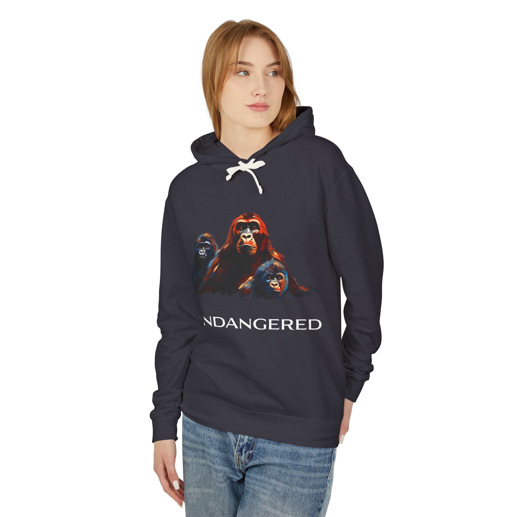 Gorilla Trio - Unisex Lightweight Hooded Sweatshirt - Eco-Friendly Animal Art