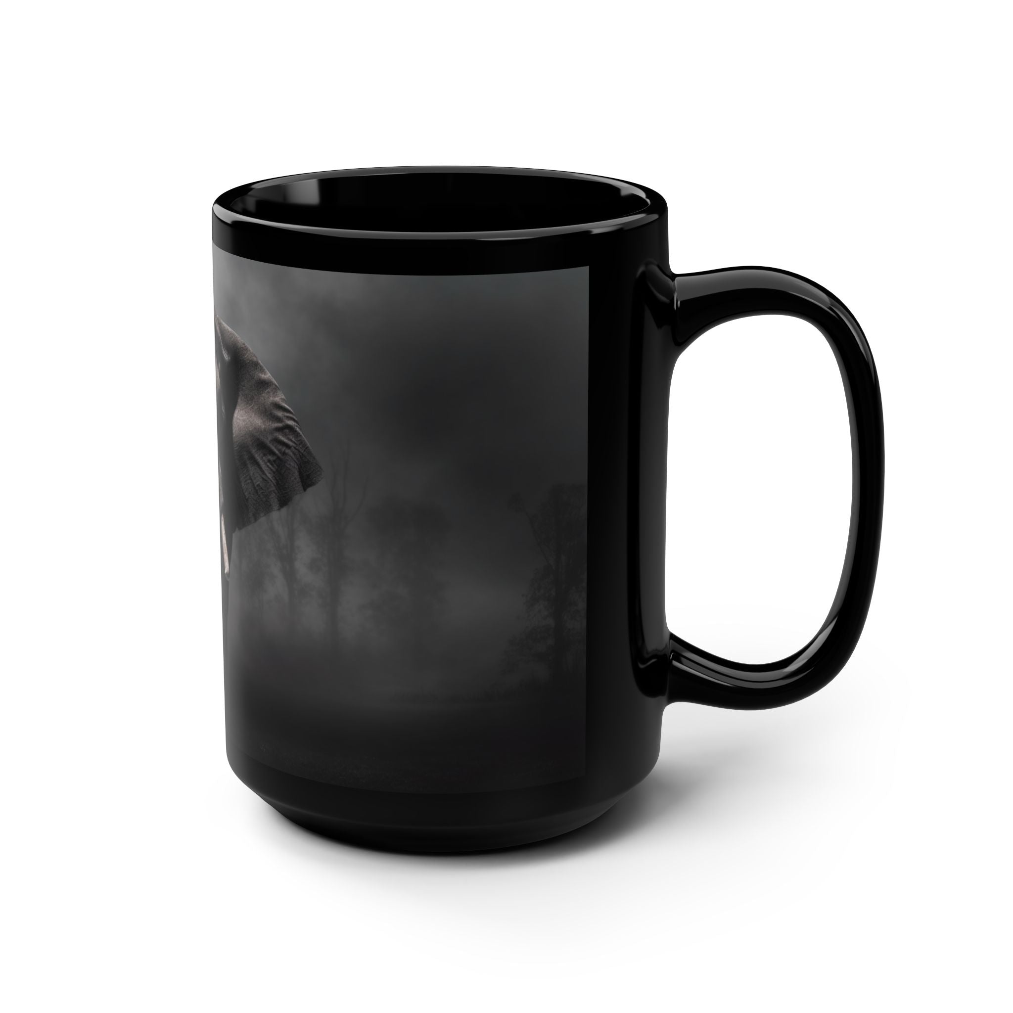 African Elephant Fading in the Mist, Black Mug, 15oz