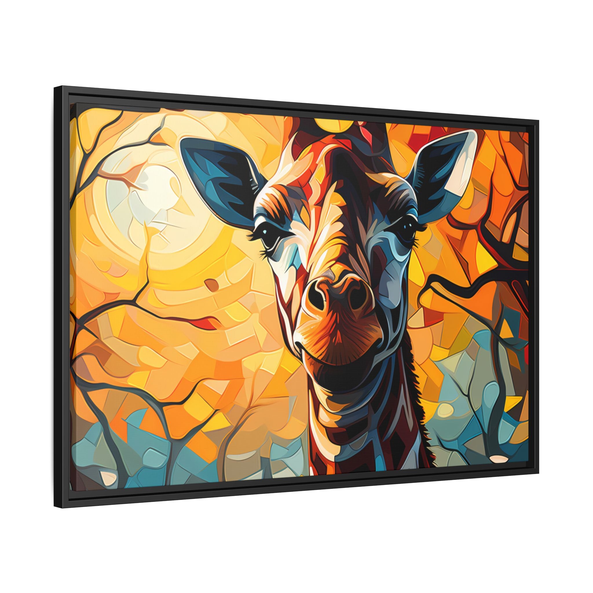 Serenity's Glow: Giraffe in Sunlit Forest (Giclée in Black Frame)