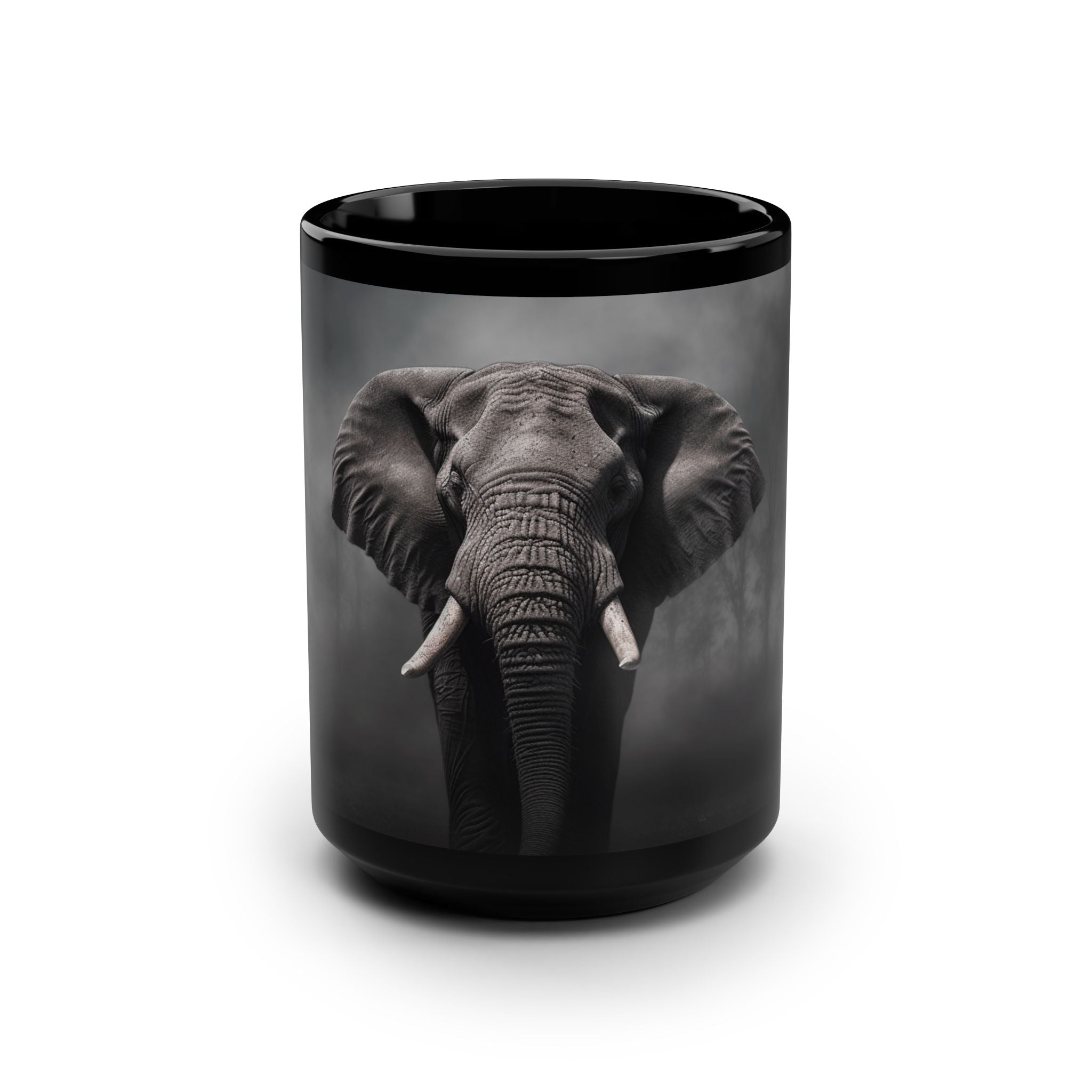 African Elephant Fading in the Mist, Black Mug, 15oz