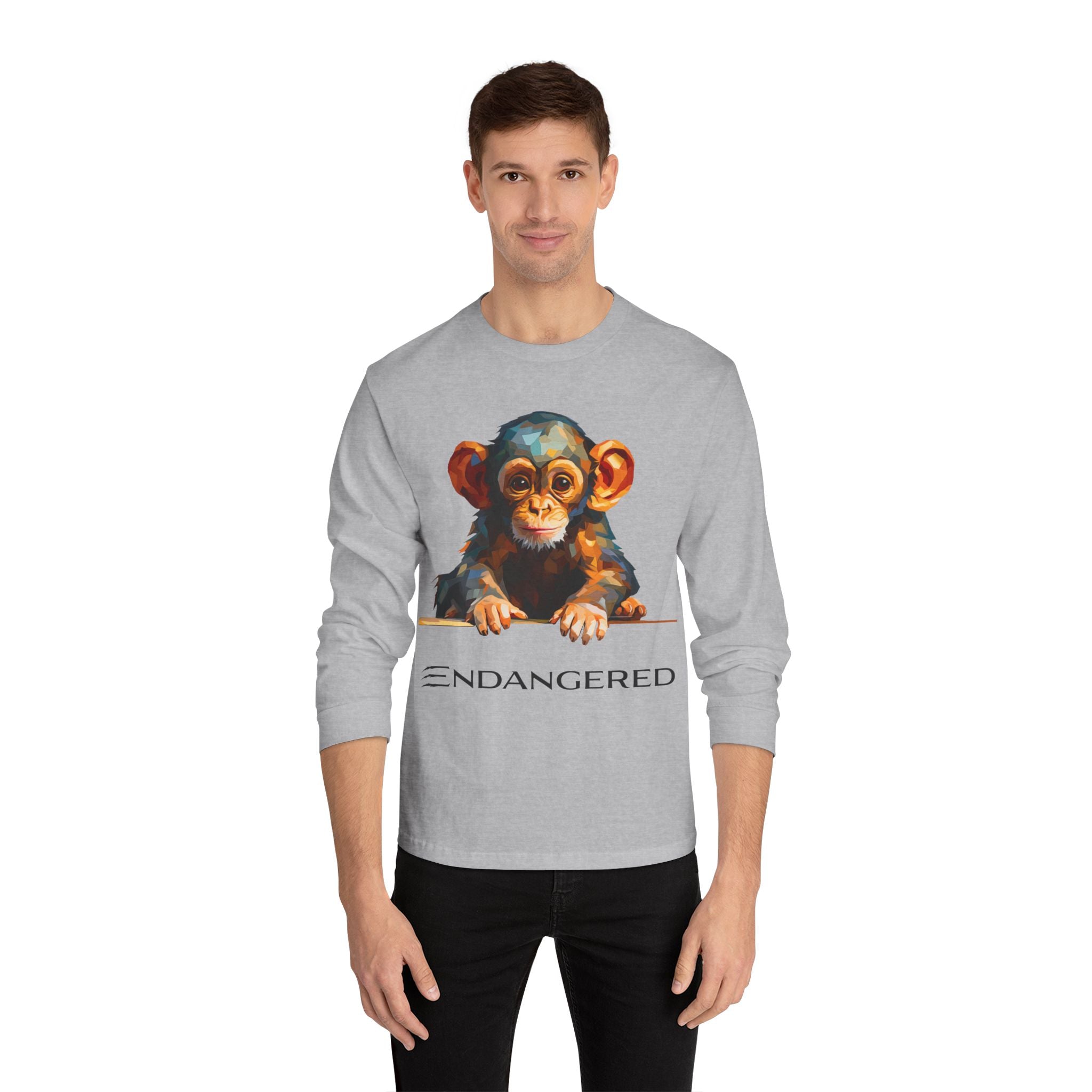 Endangered Species Unisex Long Sleeve T-Shirt - Cute Chimpanzee Design