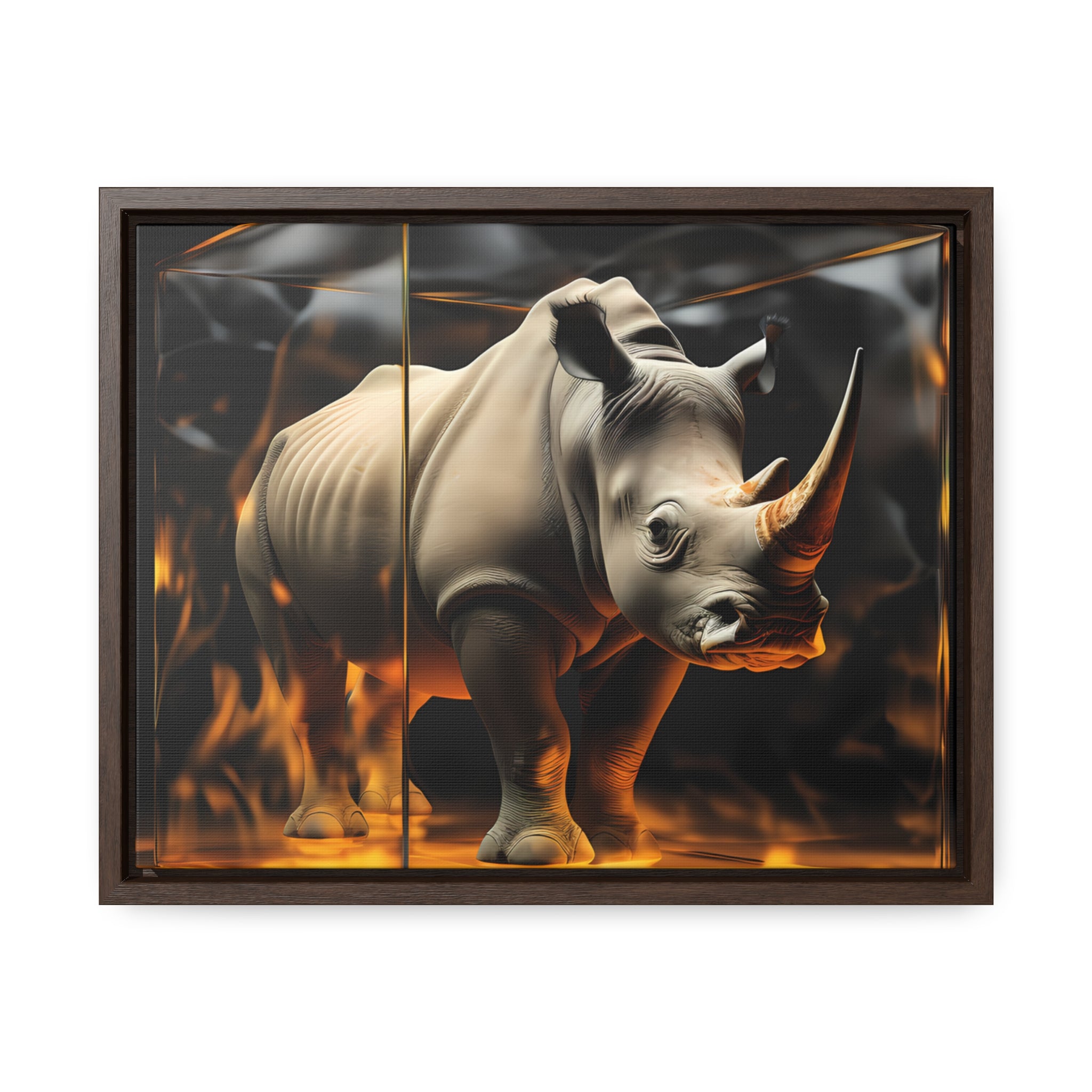 Frozen Flames: Stylized Rhino in Ice and Fire (Giclée)