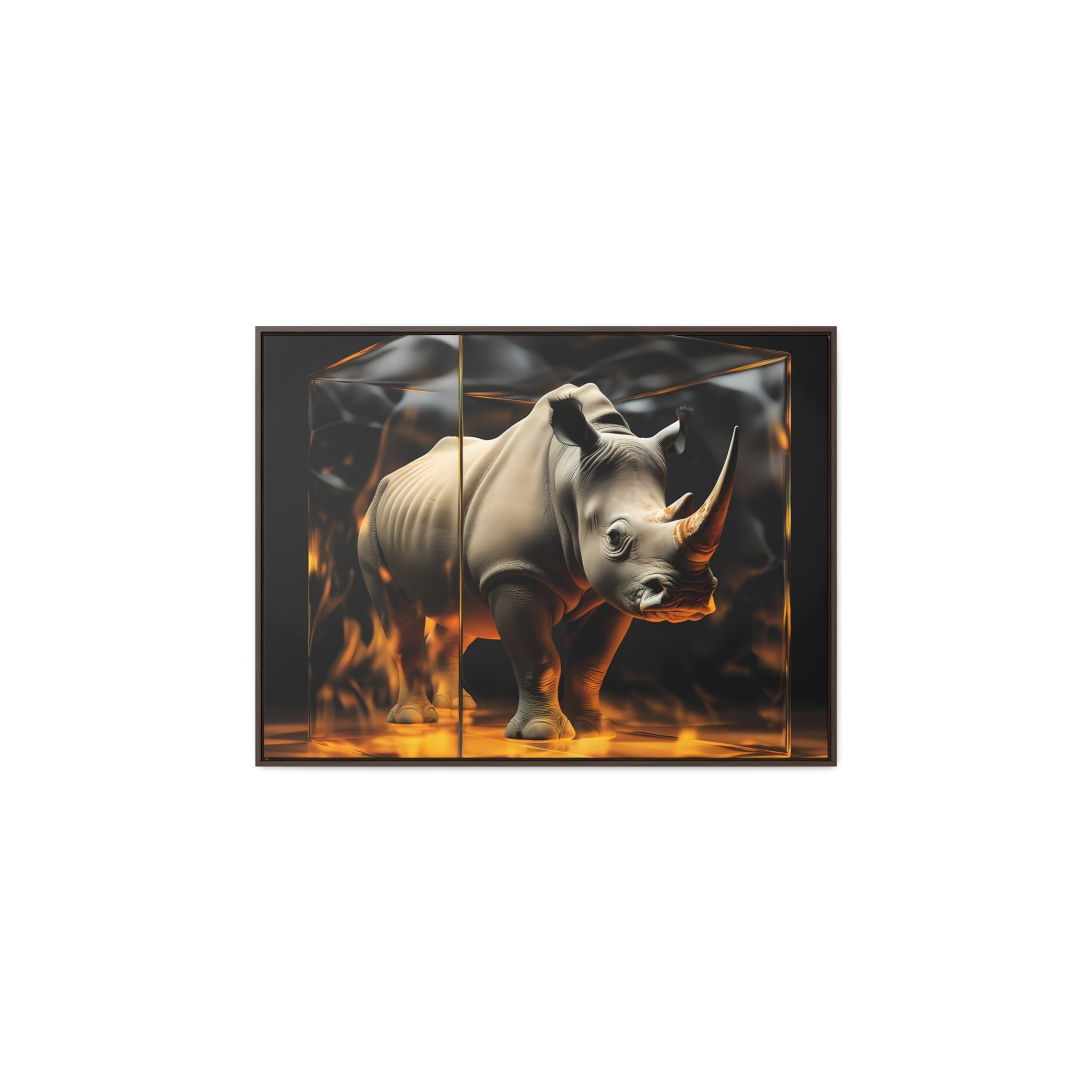 Frozen Flames: Stylized Rhino in Ice and Fire (Giclée)