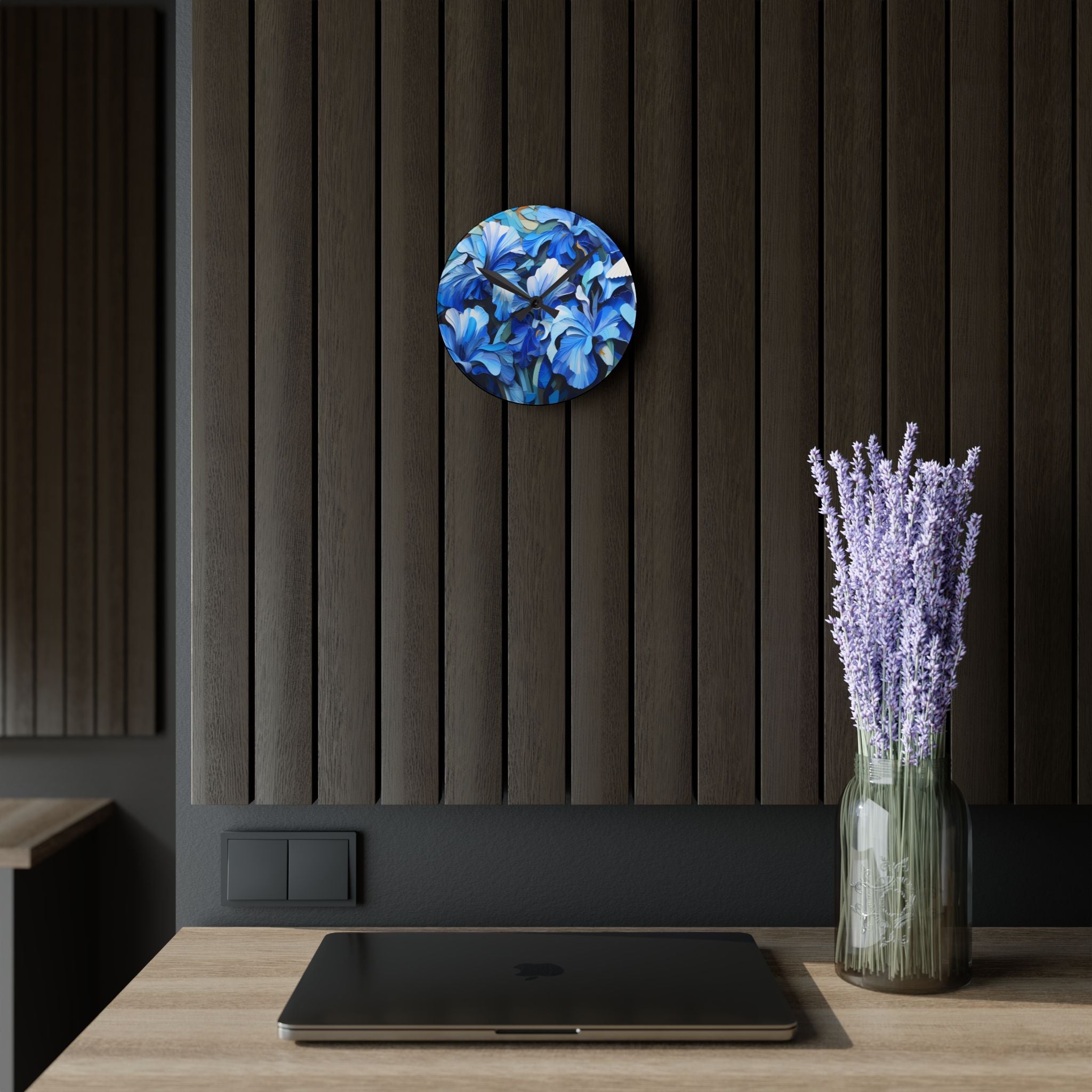 Timelessly Blue: A Floral Symphony on your Wall! (Acrylic Wall Clock)