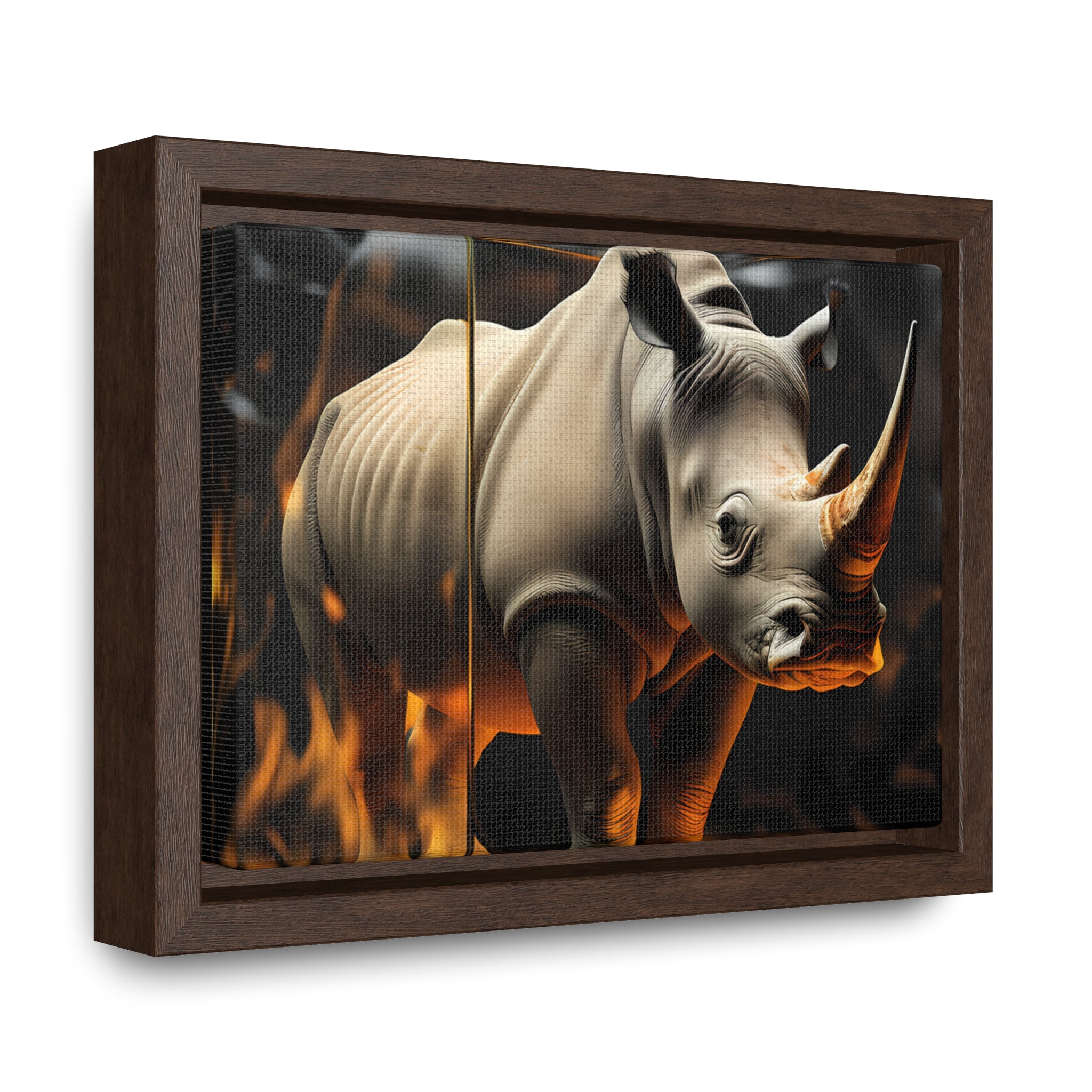 Frozen Flames: Stylized Rhino in Ice and Fire (Giclée)