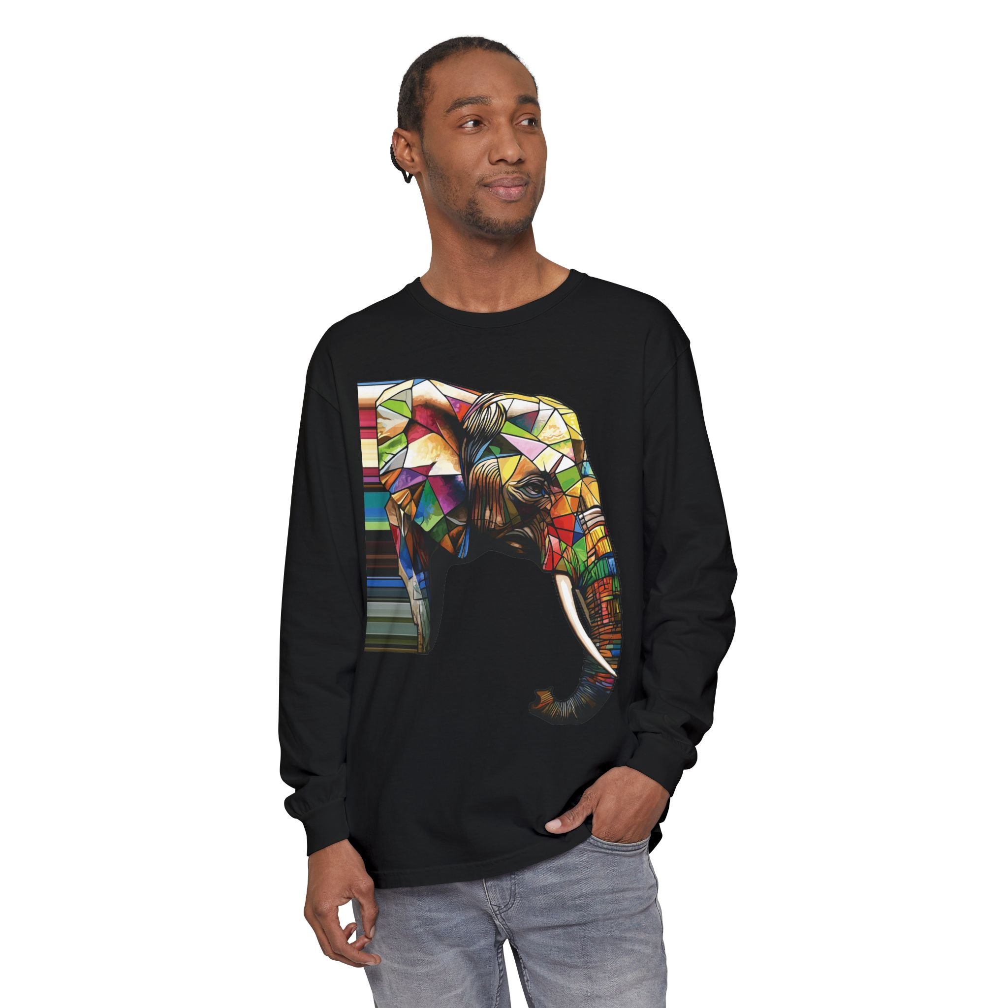 Colorful Elephant Long Sleeve T-Shirt, Boho Shirt, Unisex Gift, Animal Lover Tee, Eco-Friendly Apparel