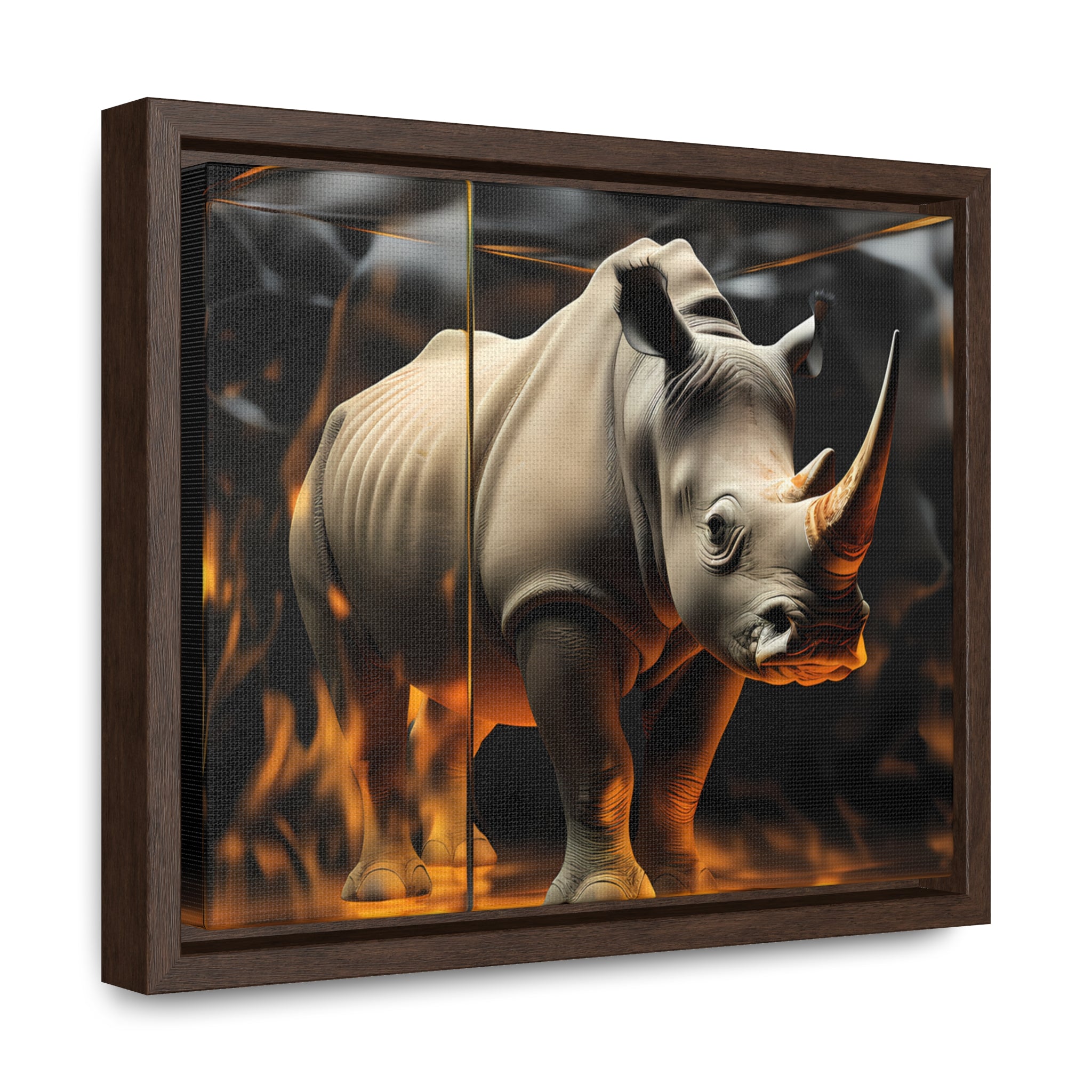 Frozen Flames: Stylized Rhino in Ice and Fire (Giclée)