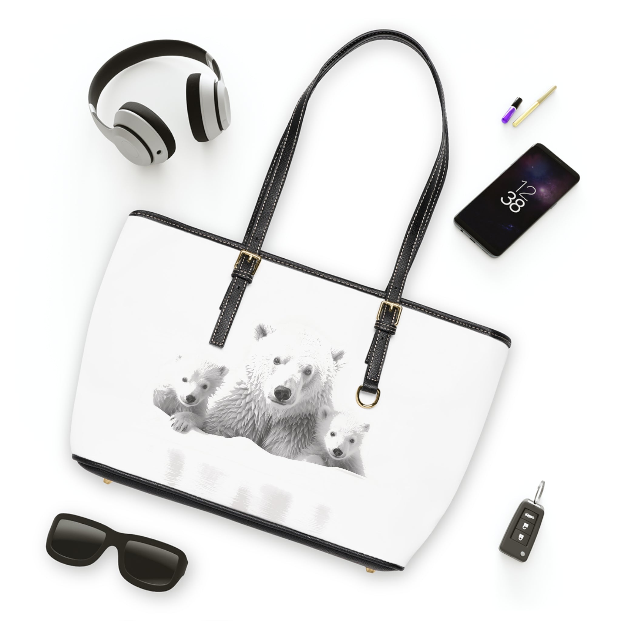 Coolest Family on Ice PU Leather Shoulder Bag - Stylish Tote for Animal Lovers