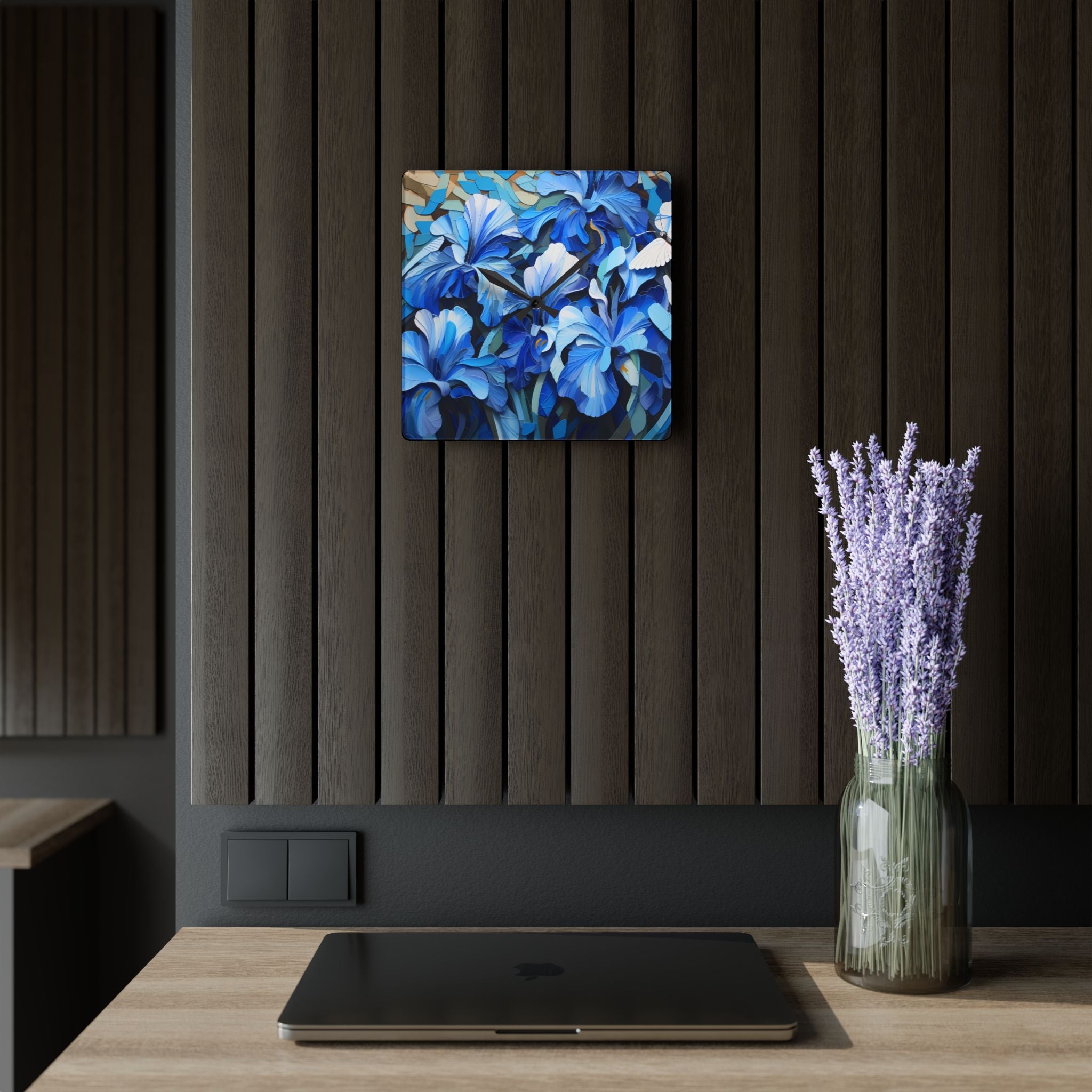 Timelessly Blue: A Floral Symphony on your Wall! (Acrylic Wall Clock)