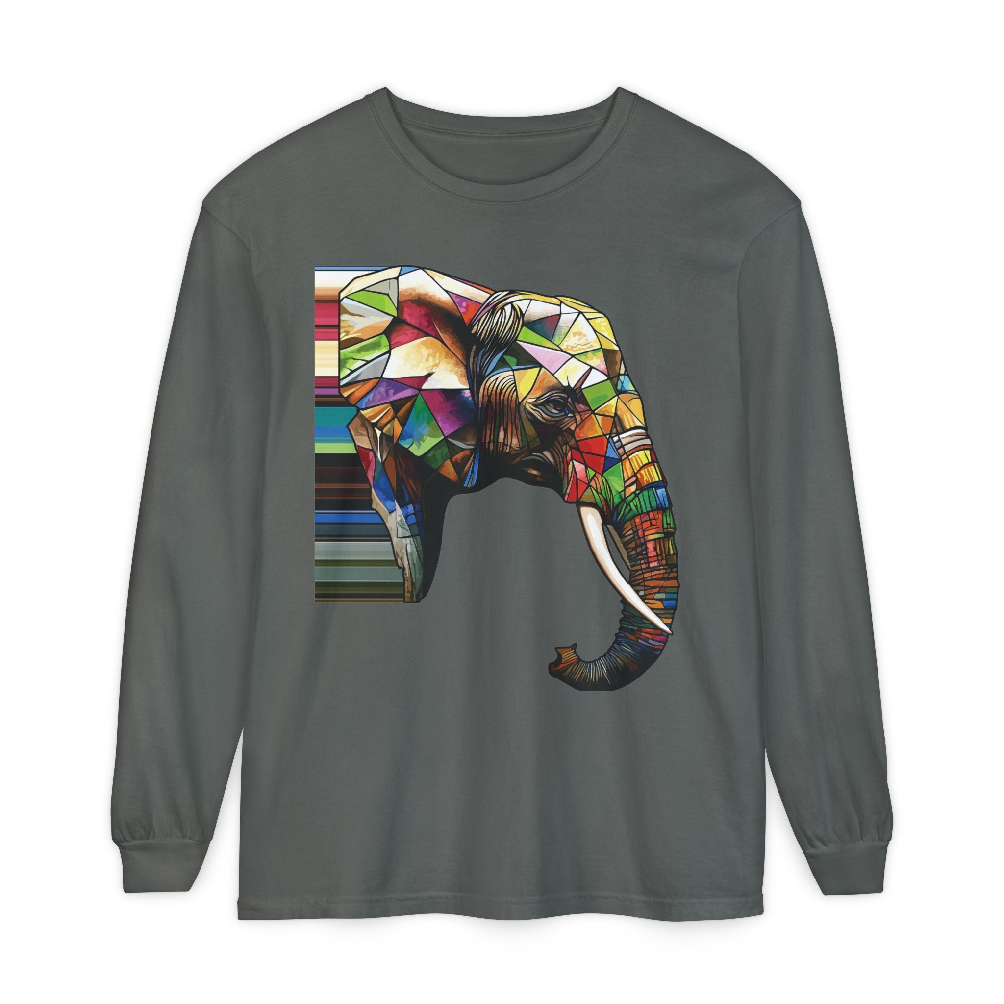 Colorful Elephant Long Sleeve T-Shirt, Boho Shirt, Unisex Gift, Animal Lover Tee, Eco-Friendly Apparel