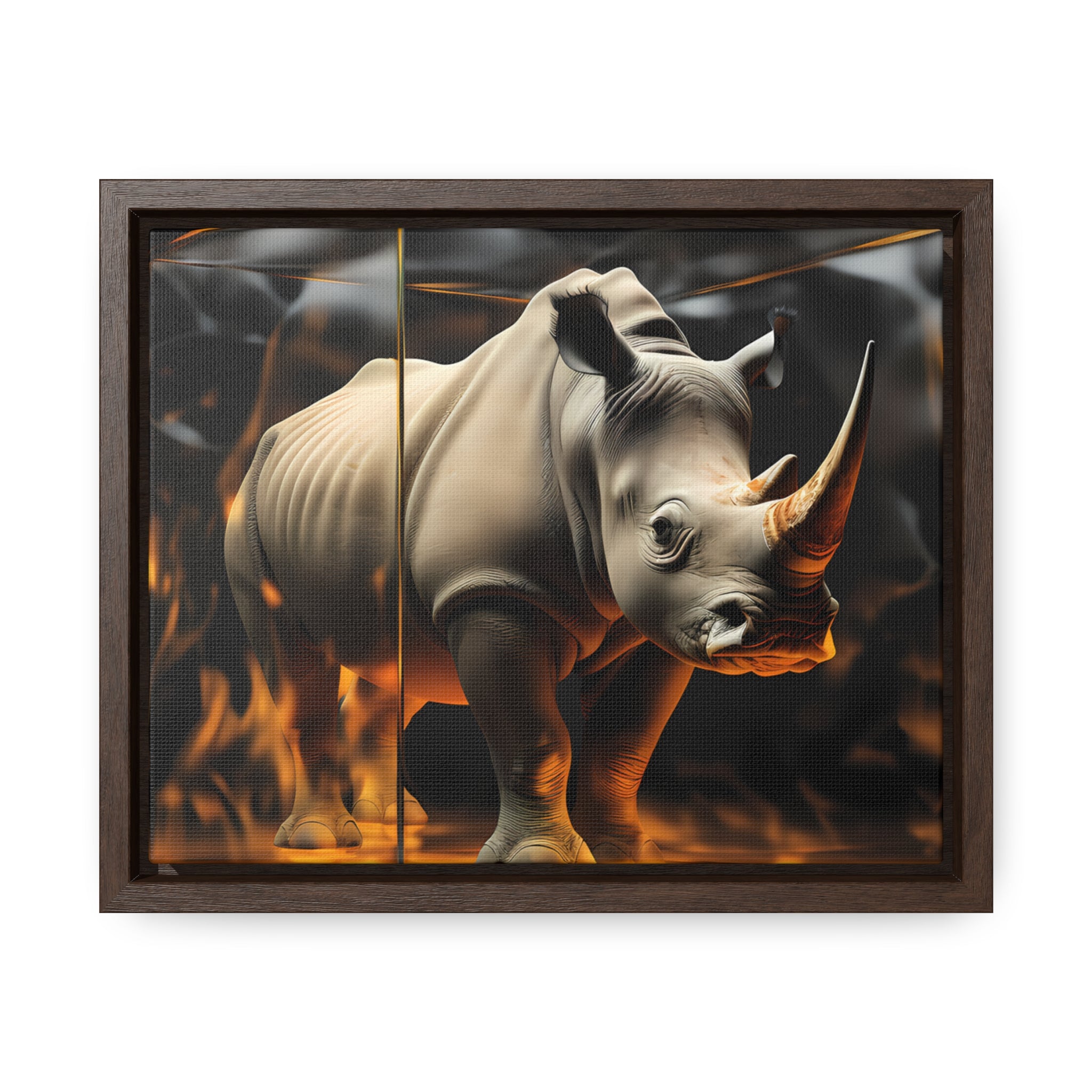 Frozen Flames: Stylized Rhino in Ice and Fire (Giclée)