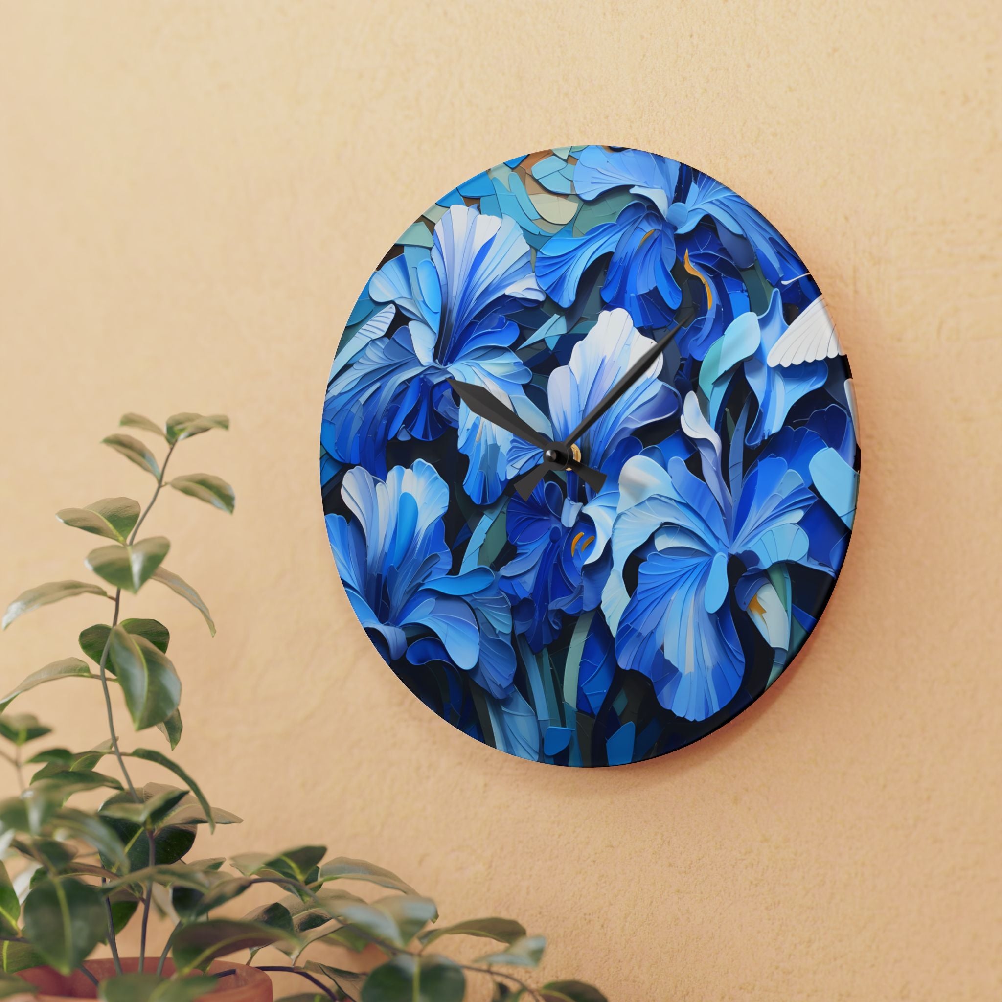 Timelessly Blue: A Floral Symphony on your Wall! (Acrylic Wall Clock)