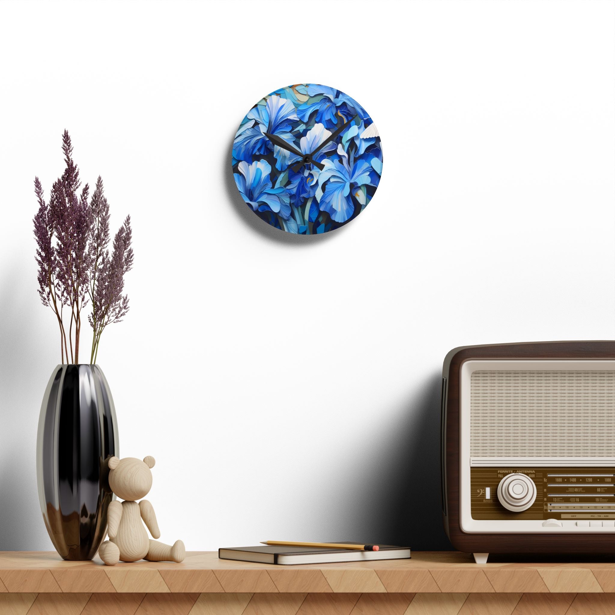 Timelessly Blue: A Floral Symphony on your Wall! (Acrylic Wall Clock)