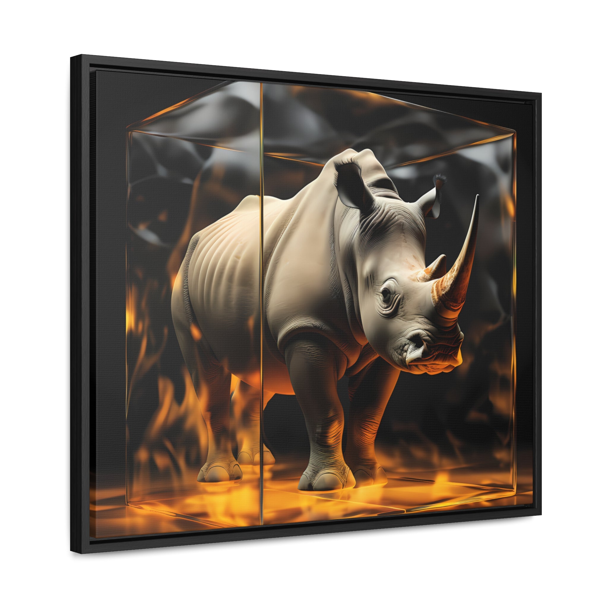 Frozen Flames: Stylized Rhino in Ice and Fire (Giclée)