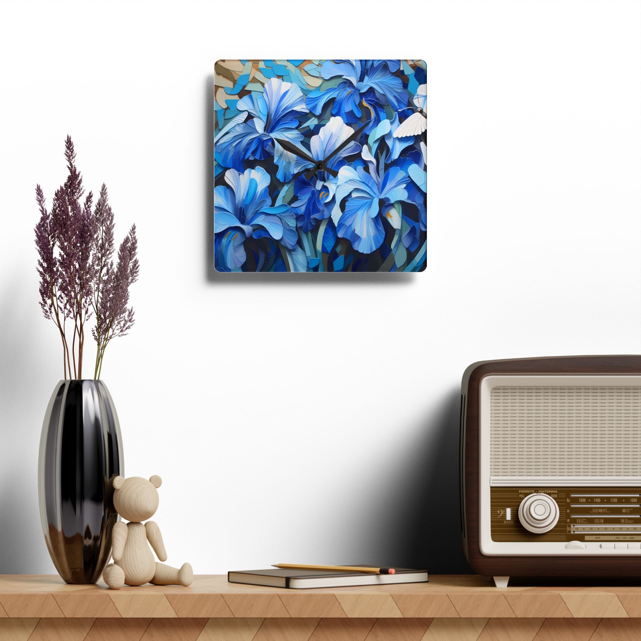 Timelessly Blue: A Floral Symphony on your Wall! (Acrylic Wall Clock)