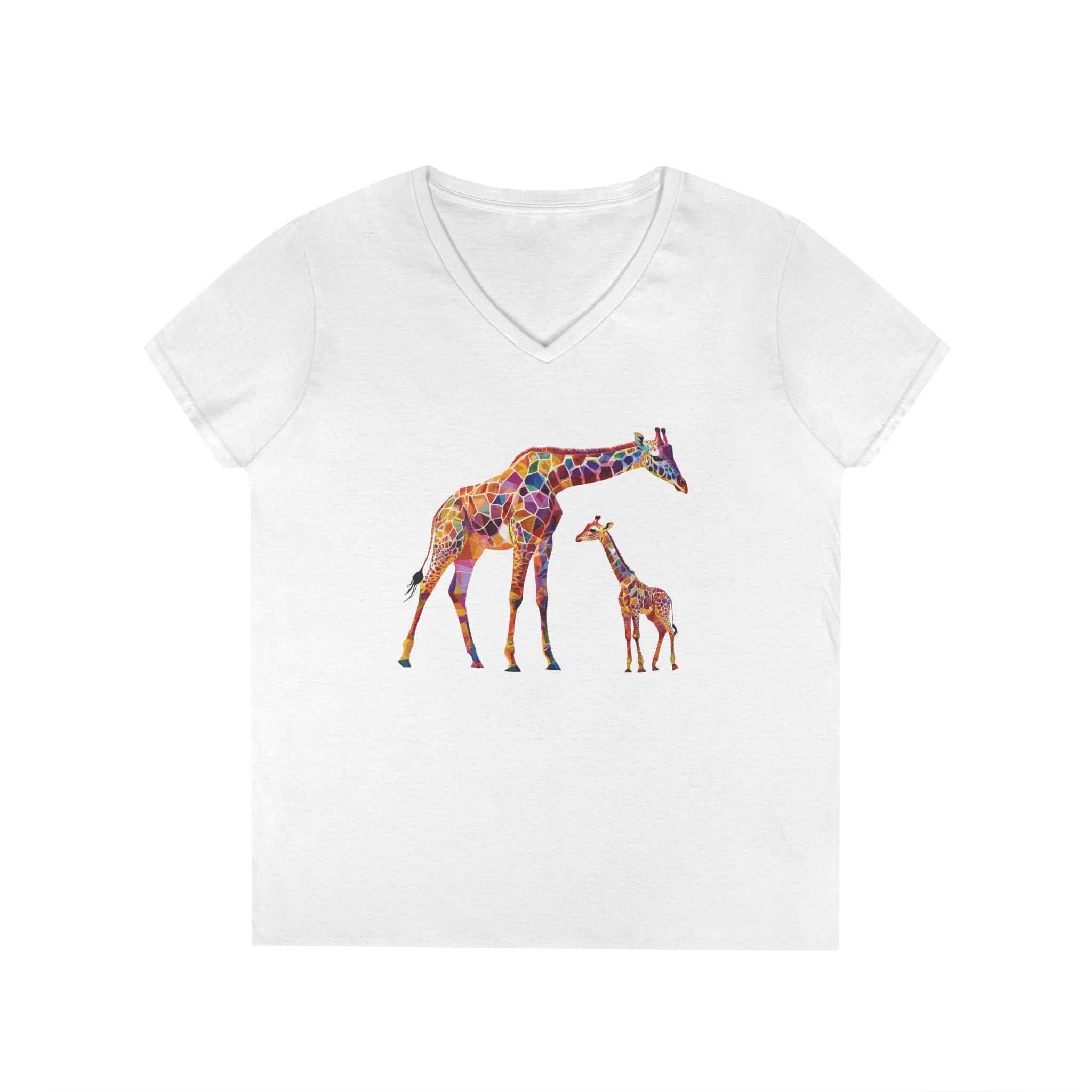 “Conservation Giraffe Color Menagerie Tee” Personalized Giraffe V-Neck Tee