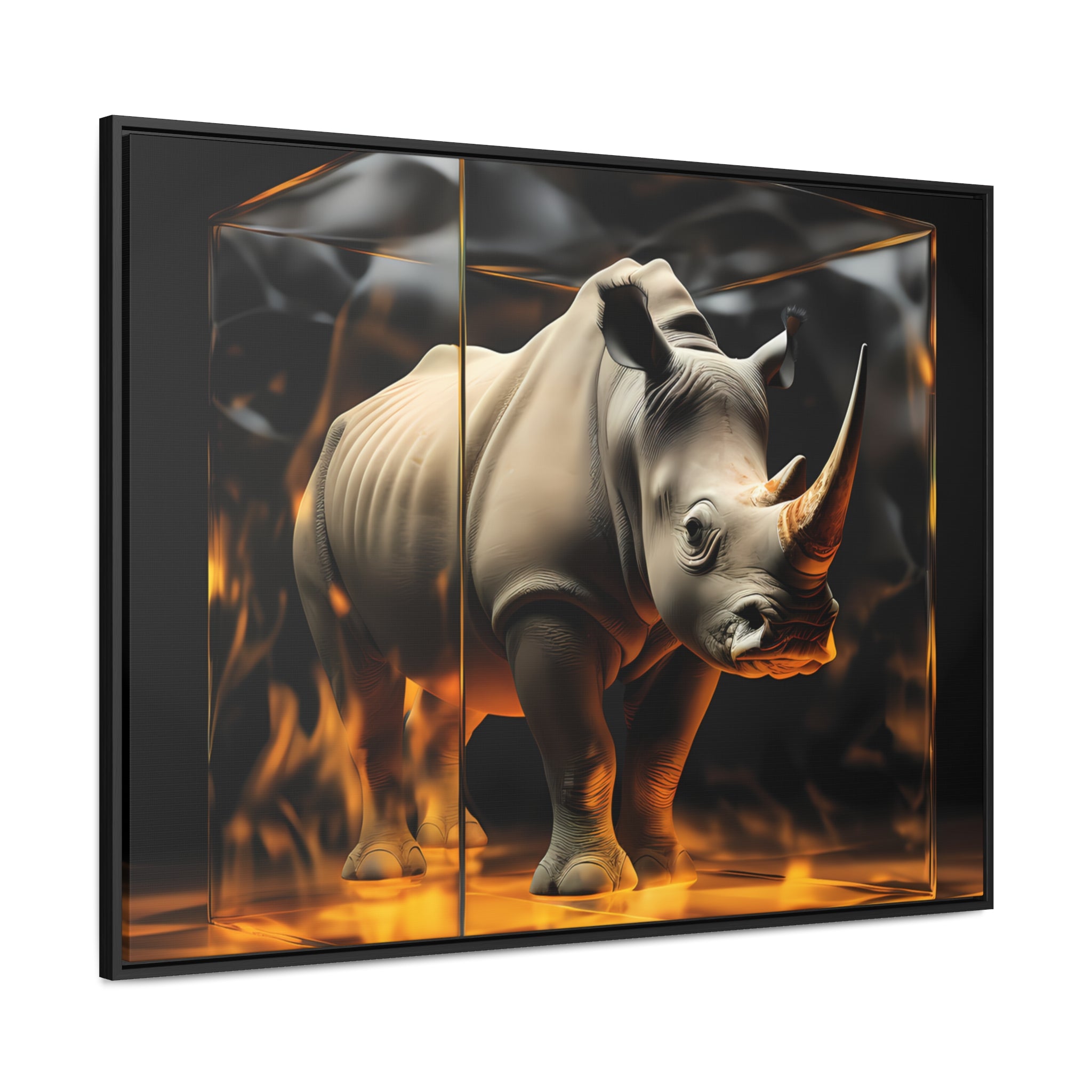 Frozen Flames: Stylized Rhino in Ice and Fire (Giclée)