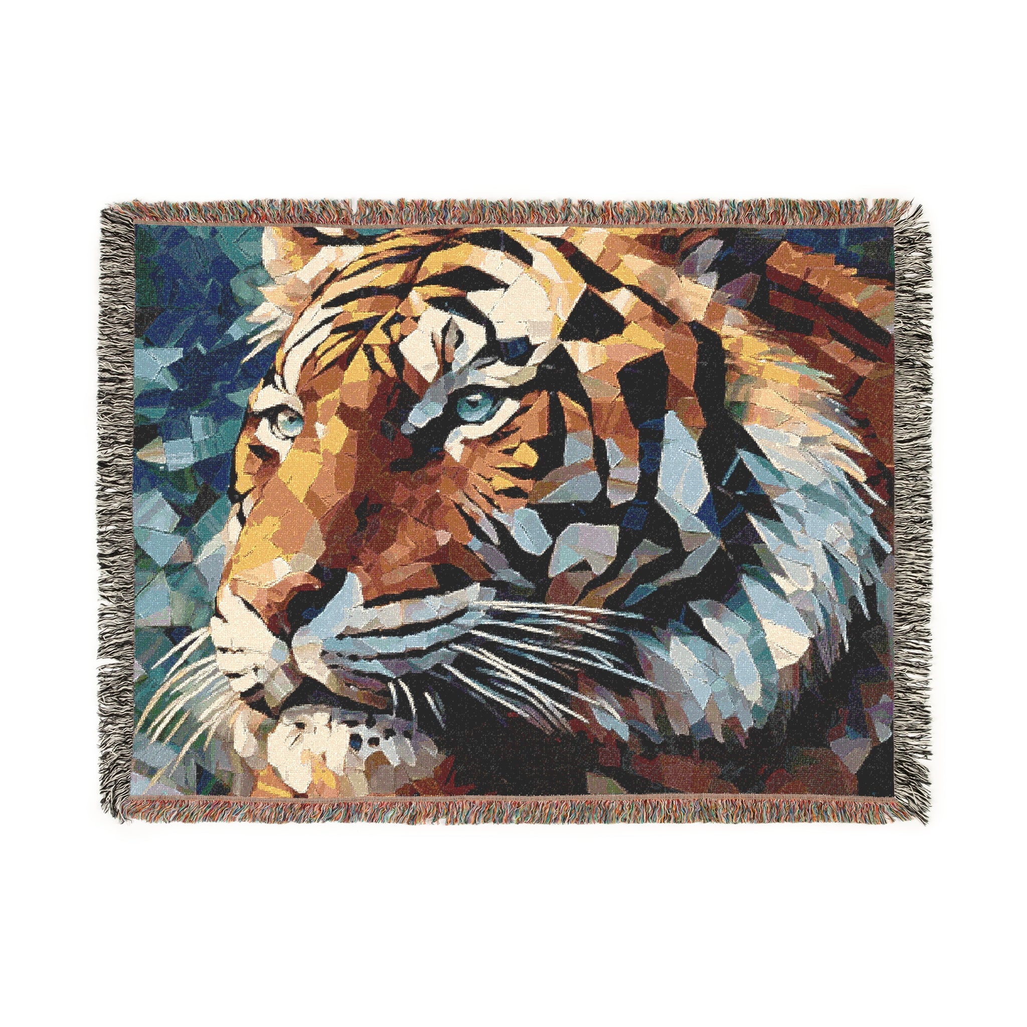 Woven Blanket - Asian Tiger, Tiger Print Throw Blanket, Home Decor Accent, Unique Gift for Tiger Lovers, Cozy, Abstract Geometric Mosaic