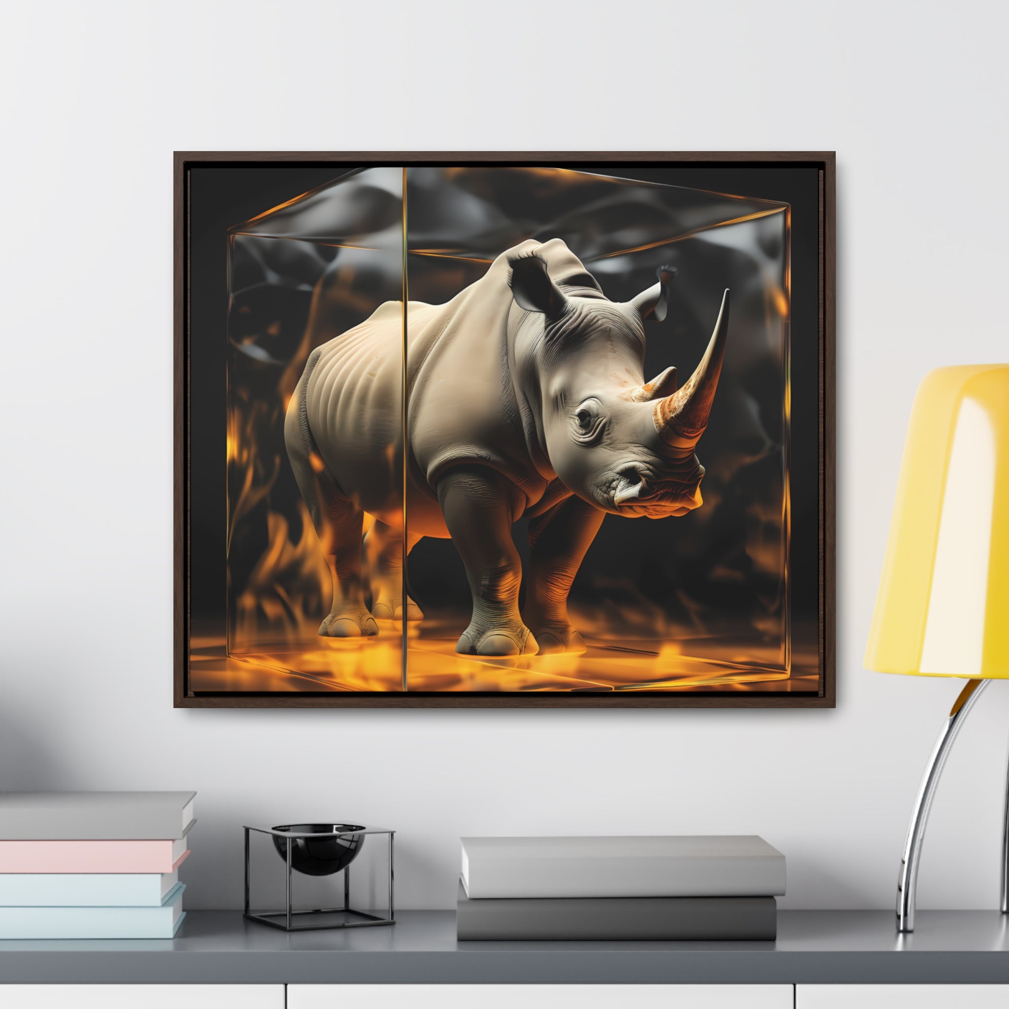 Frozen Flames: Stylized Rhino in Ice and Fire (Giclée)