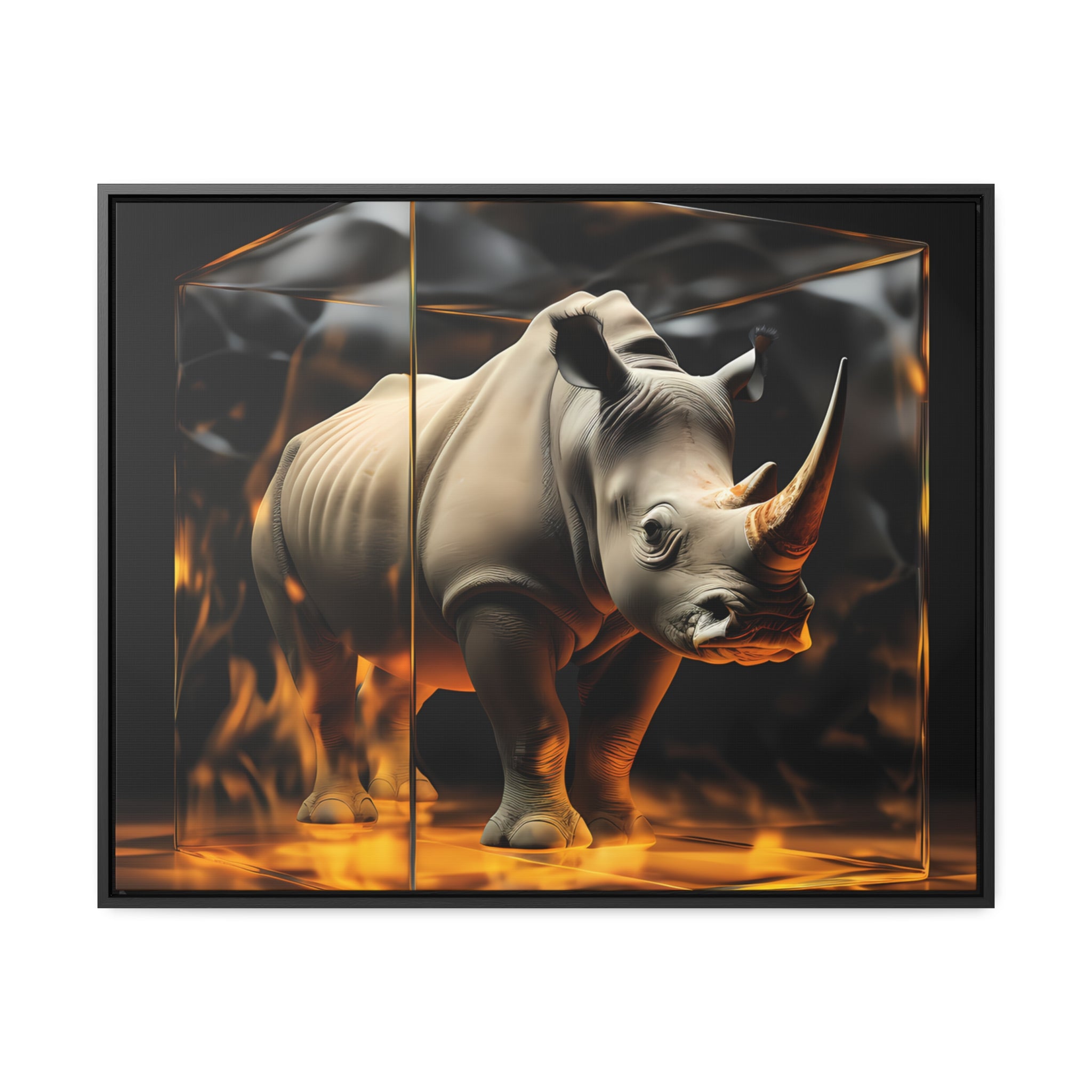 Frozen Flames: Stylized Rhino in Ice and Fire (Giclée)