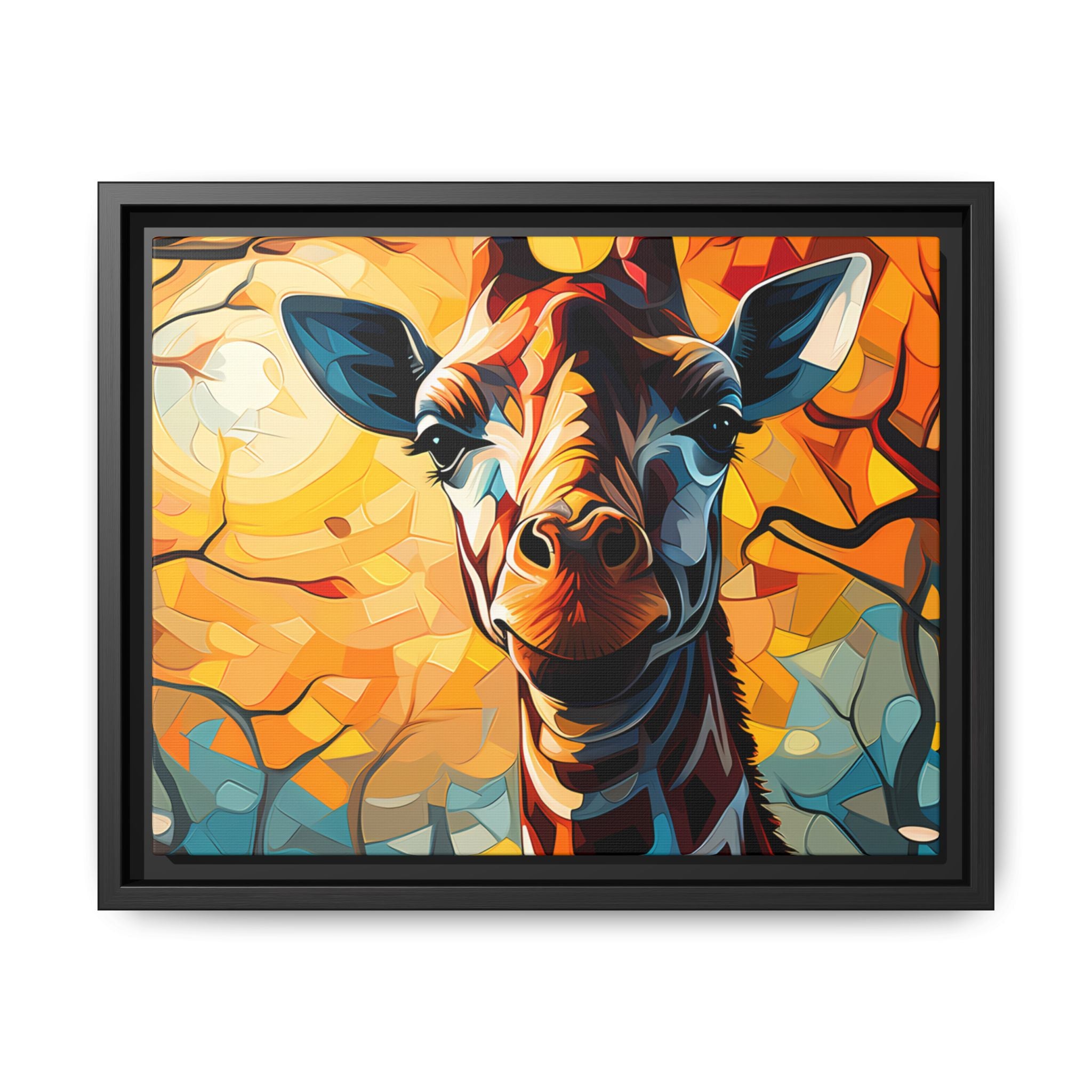 Serenity's Glow: Giraffe in Sunlit Forest (Giclée in Black Frame)