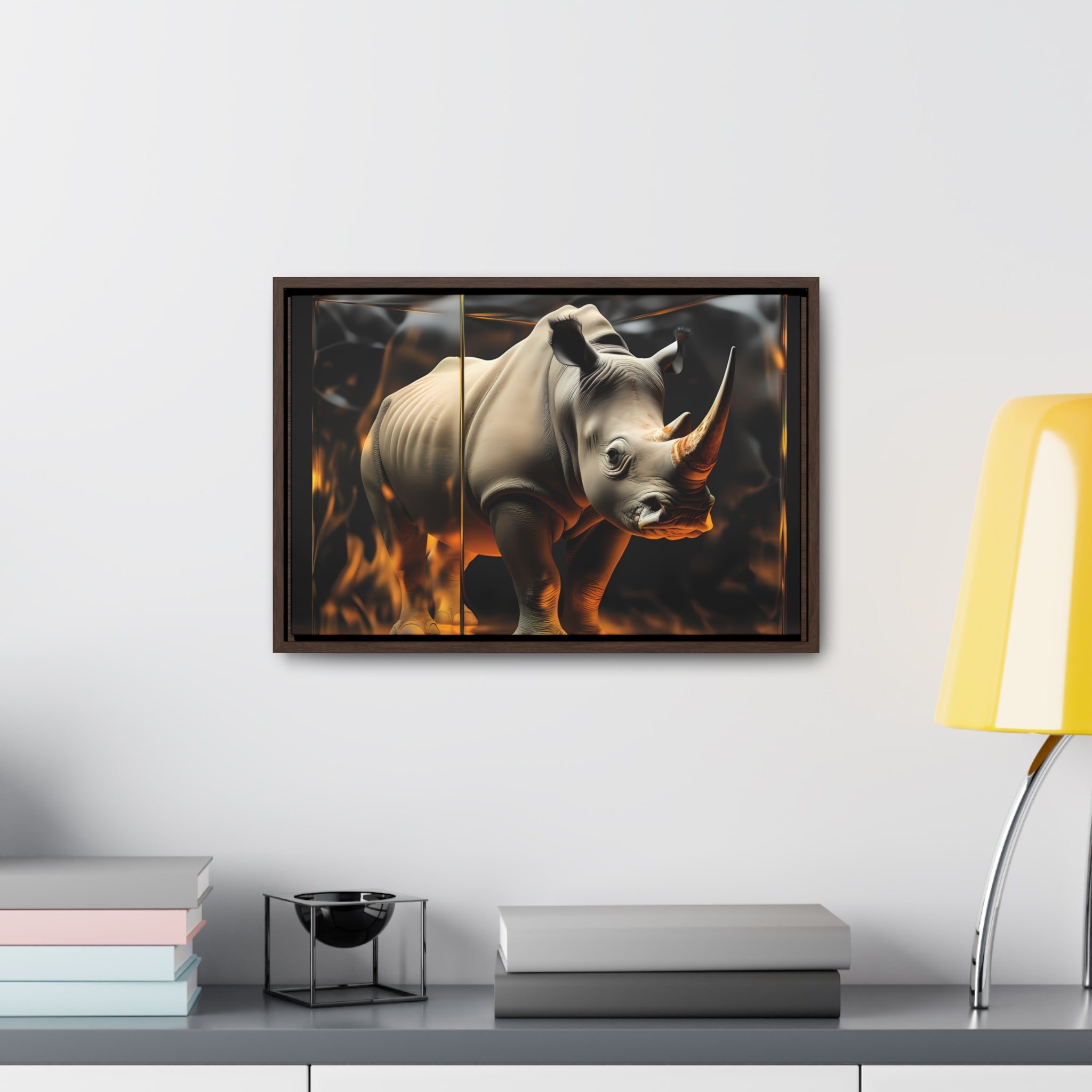 Frozen Flames: Stylized Rhino in Ice and Fire (Giclée)