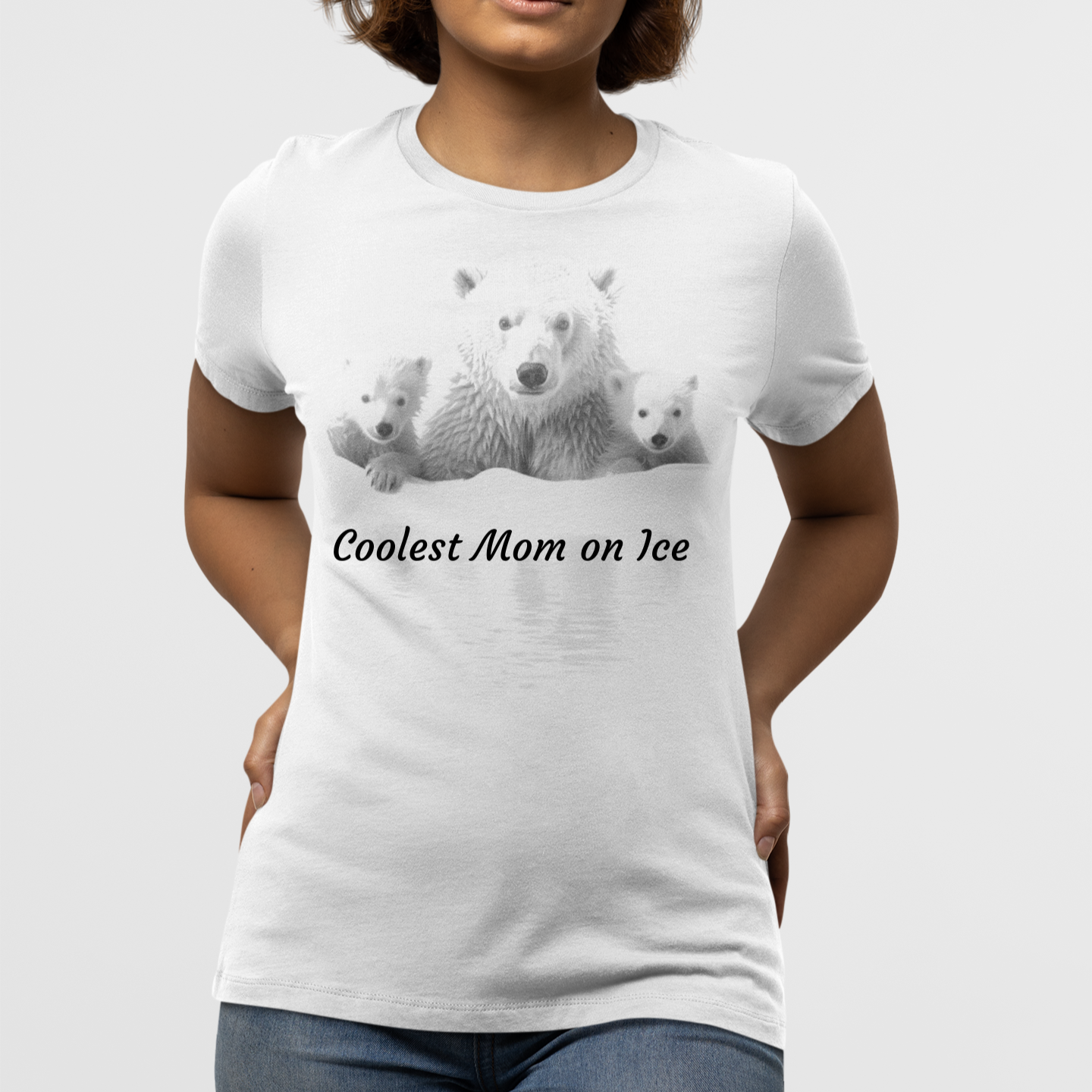 "Coolest Mom on Ice" V-Neck T-Shirt, Cute Mom Gift, Mother's Day Shirt, Animal Lover Tee, Casual Summer Top, Family Outing Apparel